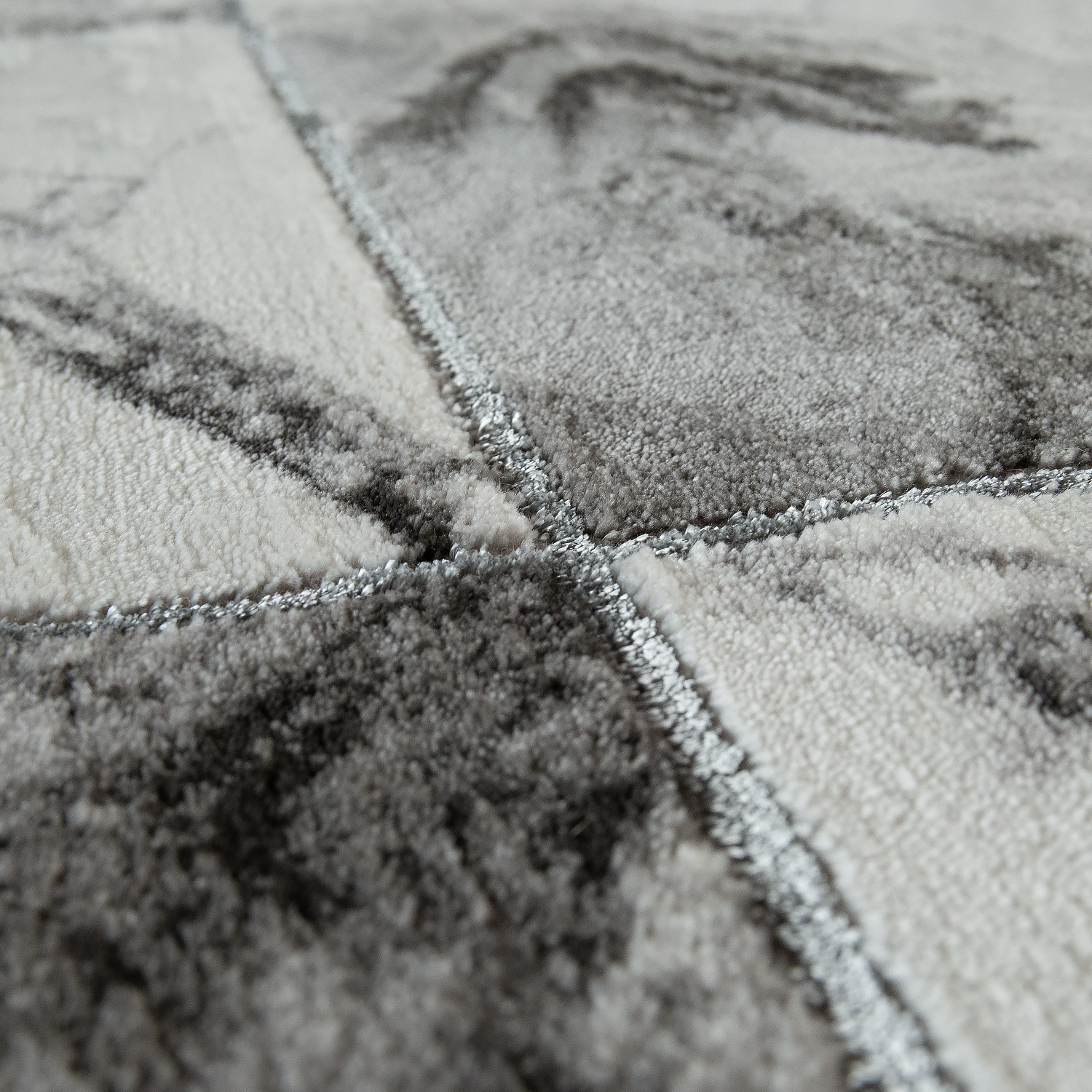 Teppich Wohnzimmer Rauten Muster Marmor Design Grau 