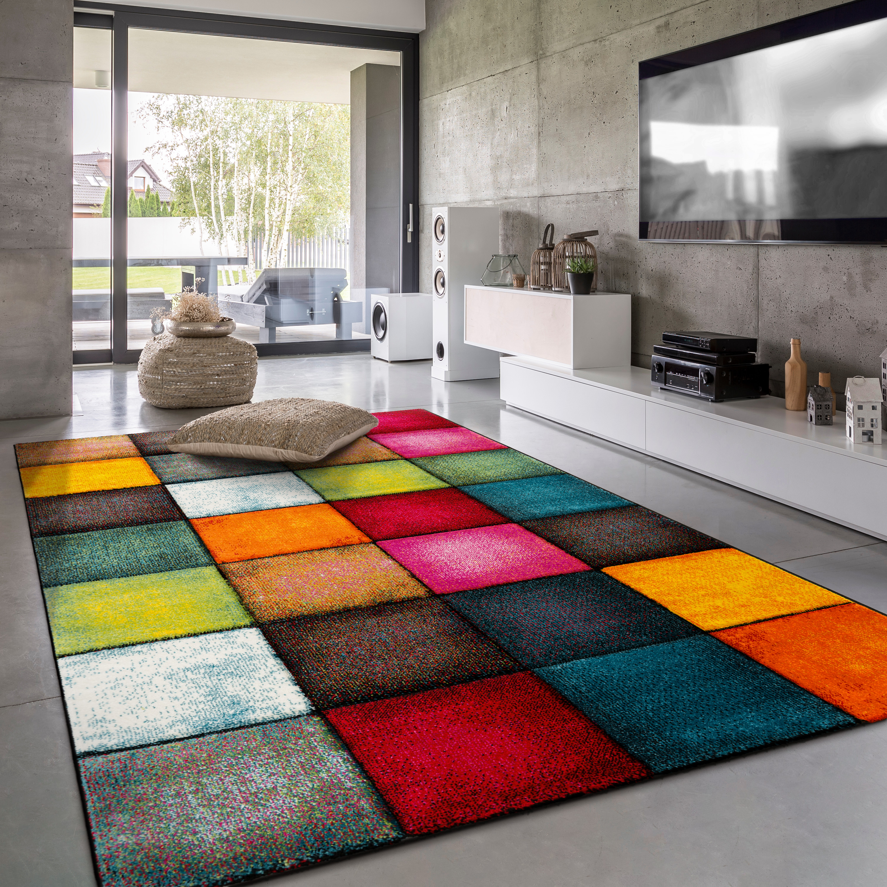 Teppich Esszimmer Geometrisches Muster Abstrakt 3D Mehrfarbig Modern