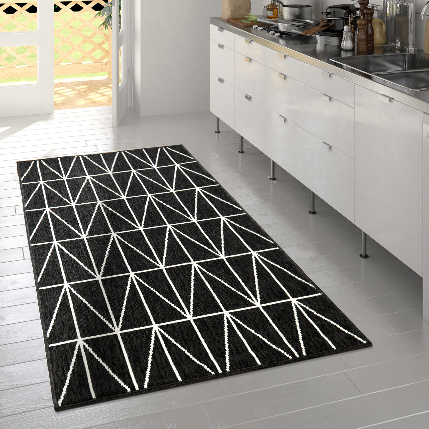 Schlafzimmer Teppich Skandinavisches Muster Modern Schwarz 
