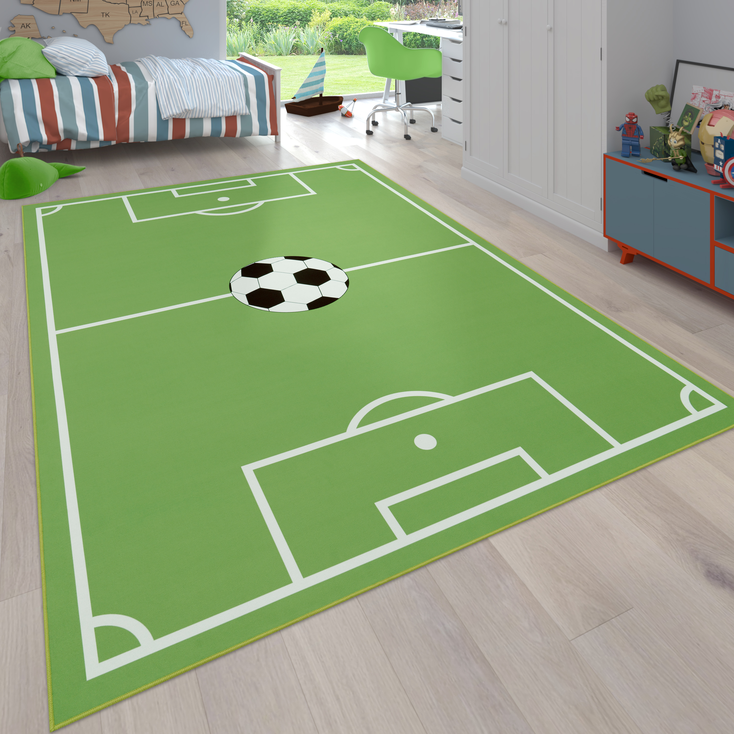 Kinder-Teppich Kinderzimmer Fußball-Design Grün 
