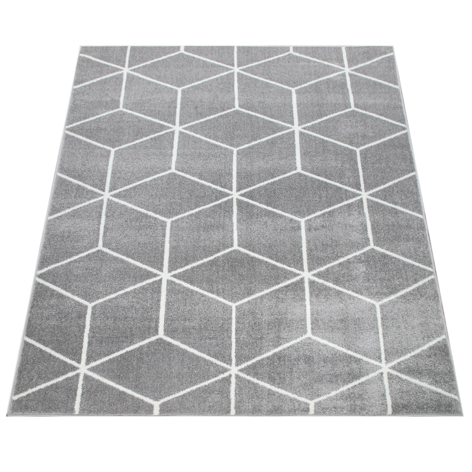 Skandi-Teppich Wohnzimmer Rauten-Muster Grau 