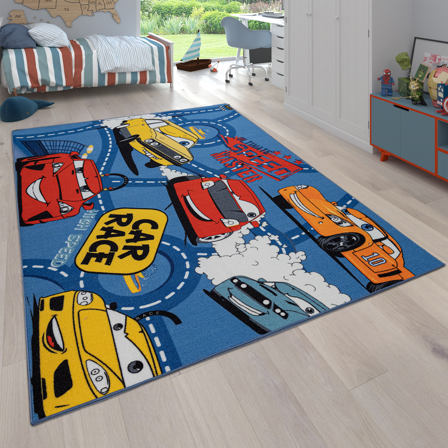 Kinder-Teppich Wendbarer Straßenteppich Blau 