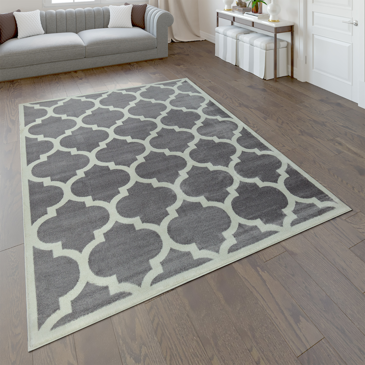 Teppich Marokkanisches Muster Kurzflor Grau 
