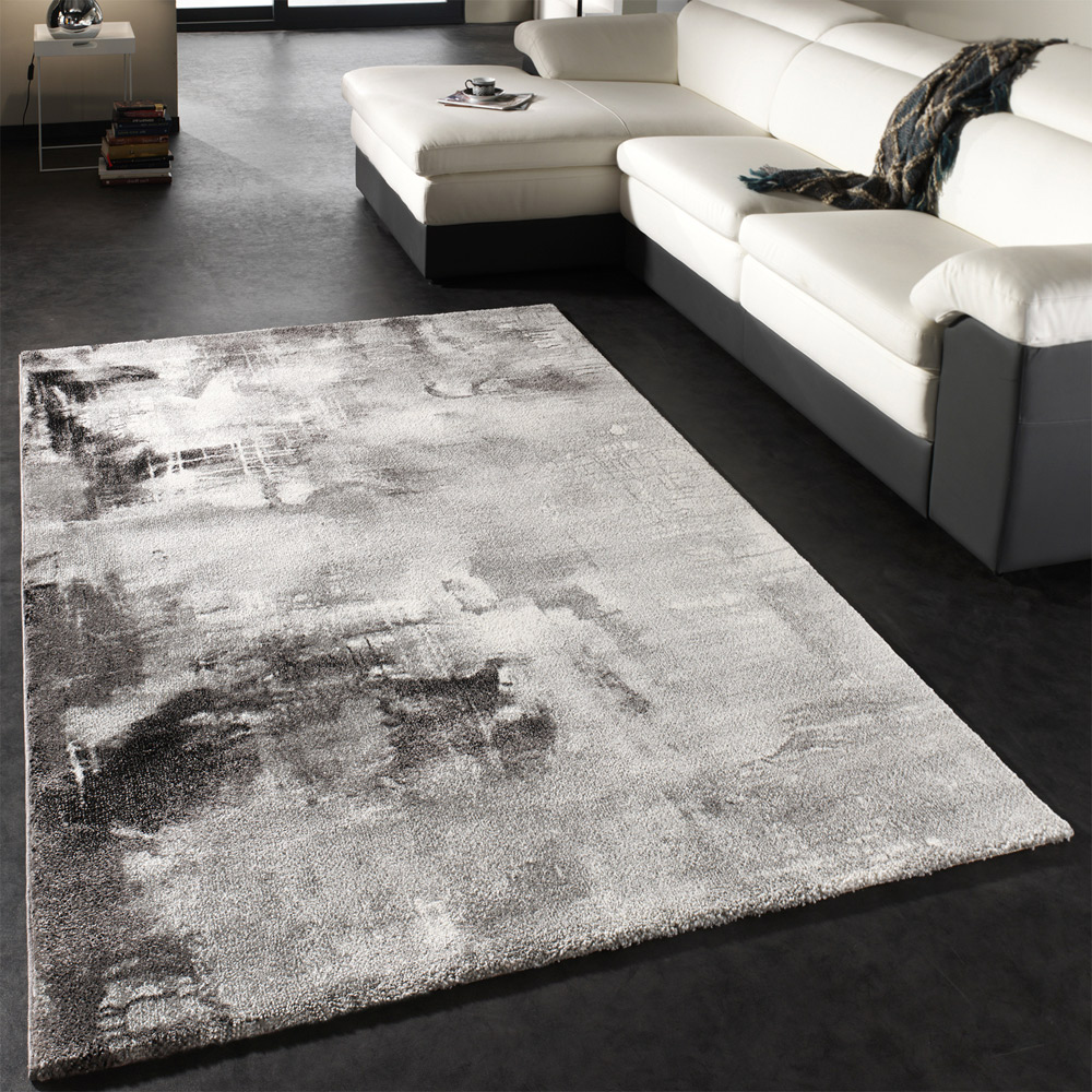 Wohnzimmer Teppich Modern Leinwand Optik Grau 