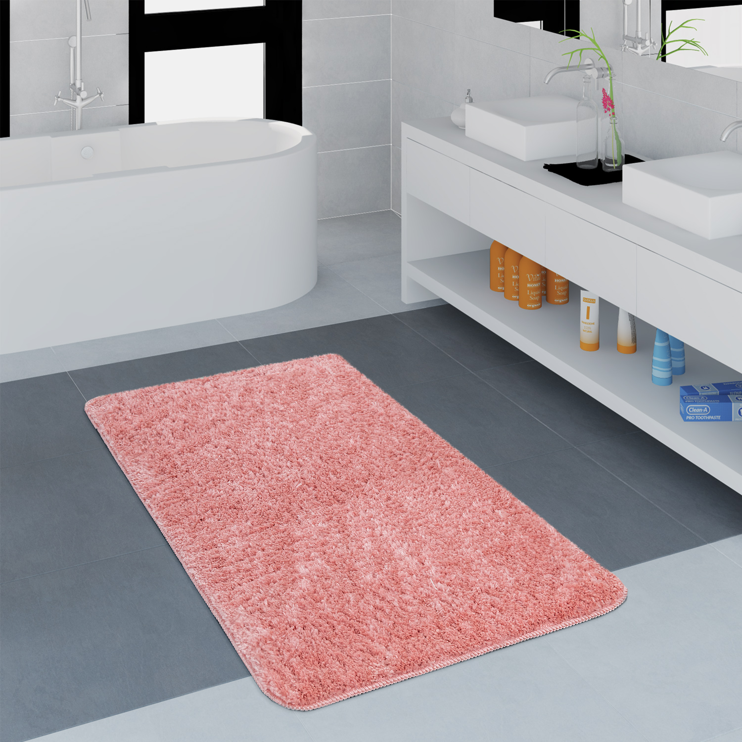 Badezimmer Teppich Microfaser Kuschelig Gemütlich Pink Modern