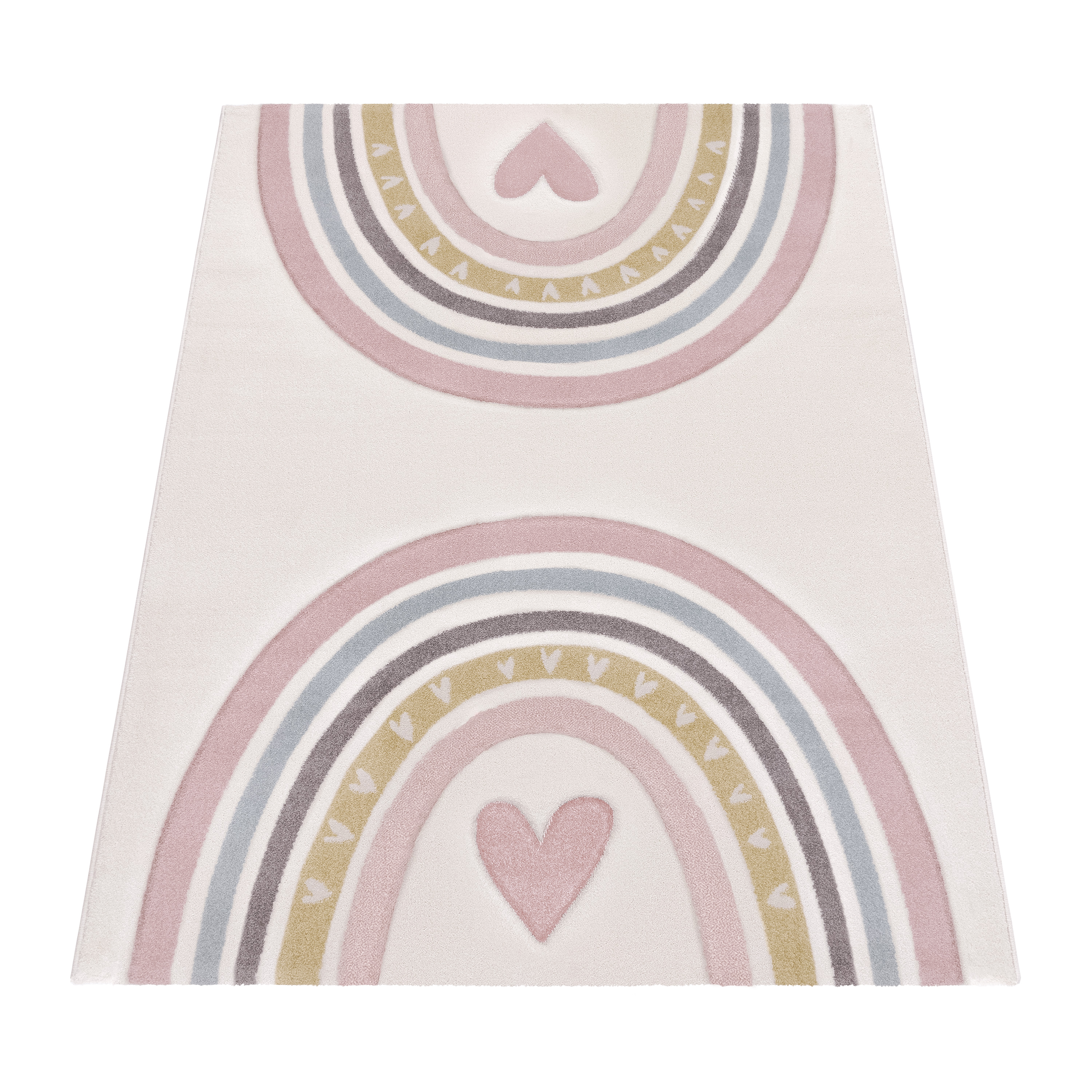 Kinderteppich Regenbogen Muster Mit Herz Pink Kind