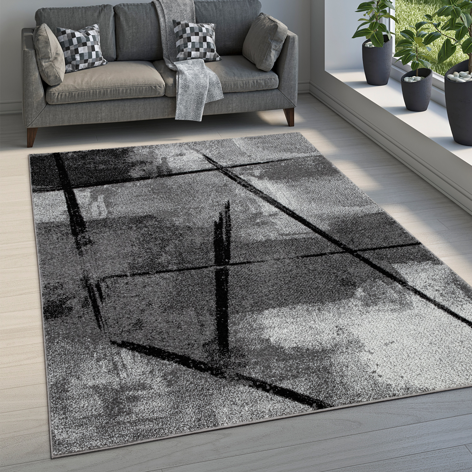 Teppich Esszimmer Abstraktes Muster Industrial Grau Modern