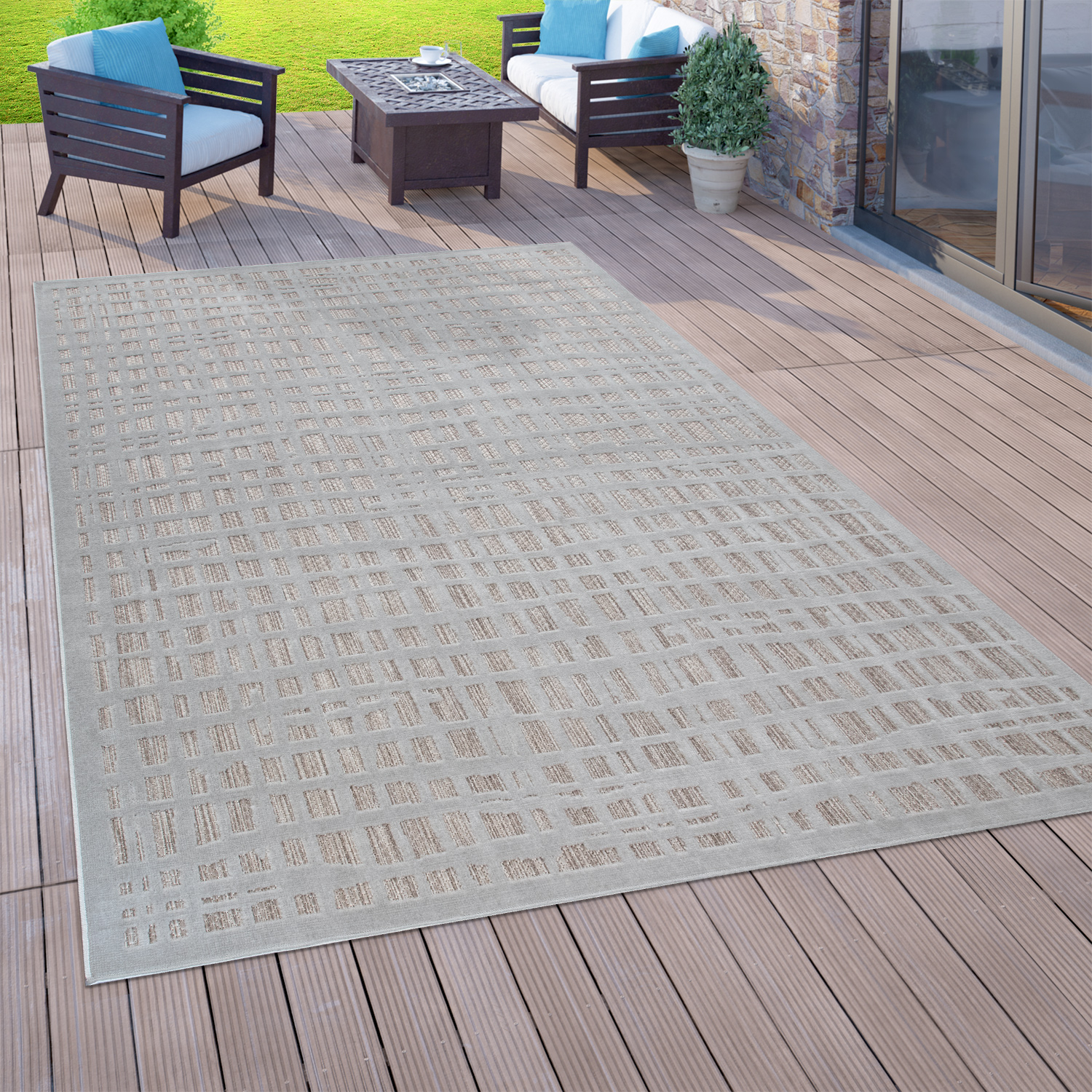 In- & Outdoor-Teppich 3-D-Design Balkon Terrasse Grau 