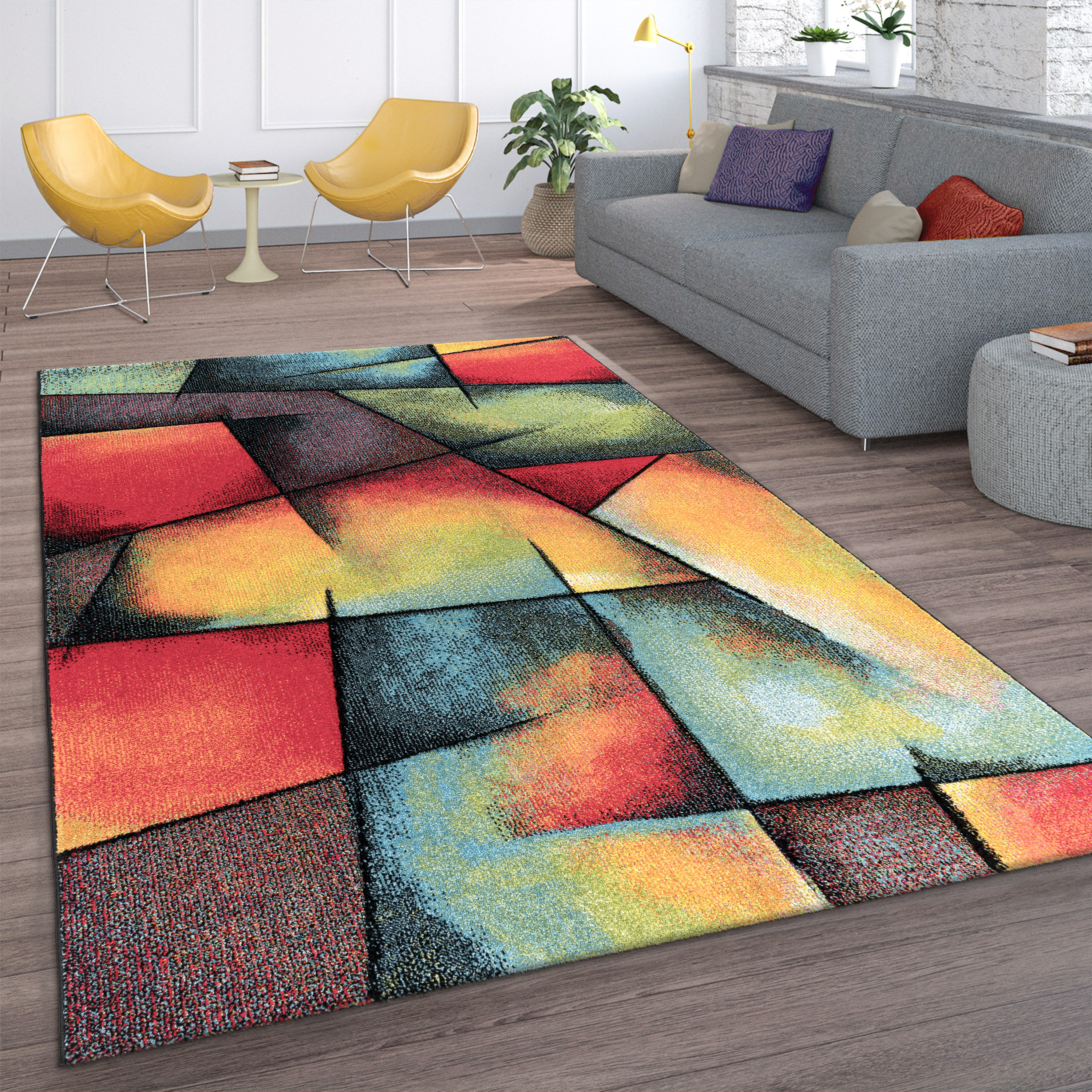 Teppich Fürs Schlafzimmer Mit Rautenmuster Mehrfarbig Modern