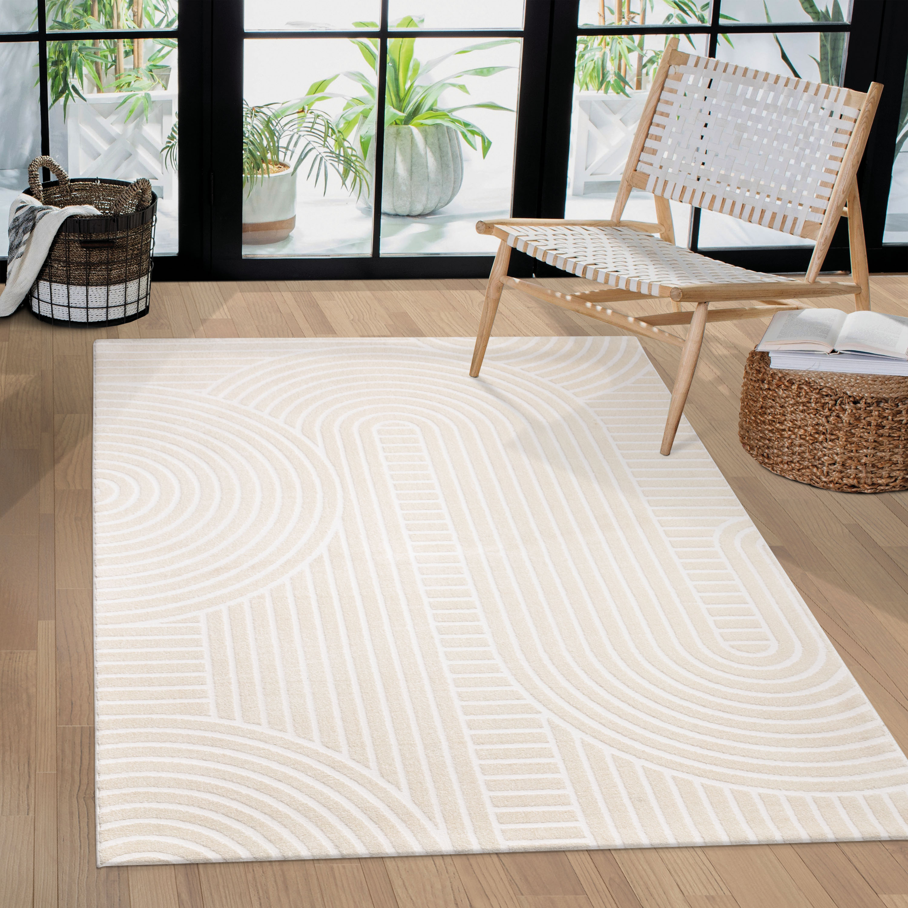 Teppich Esszimmer Skandi Stil Boho Unifarben 3D Beige Modern