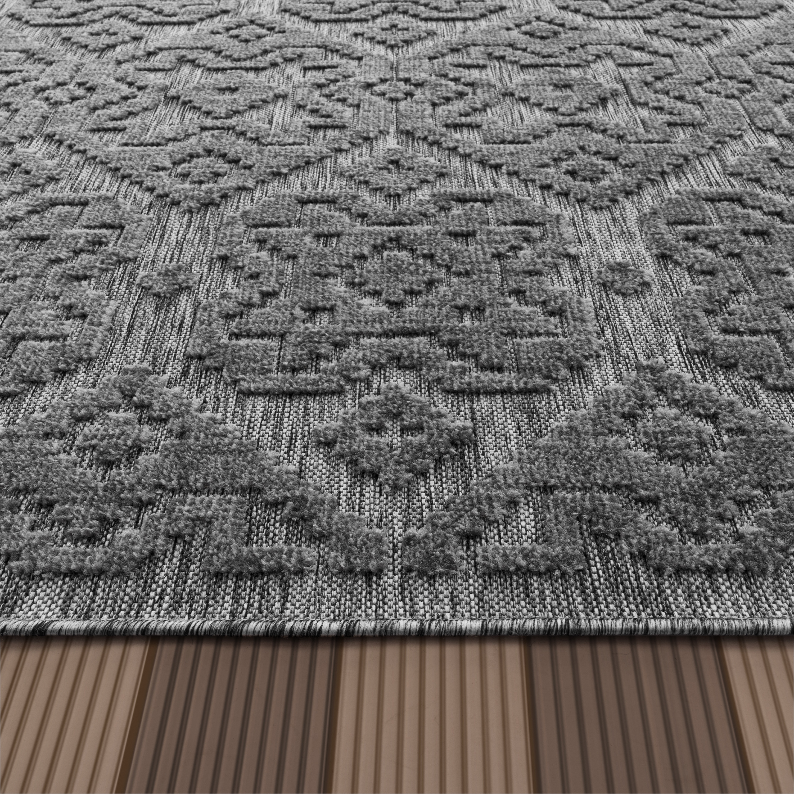 Teppich In- & Outdoor Geometrische Ornamente 3D Grau Modern