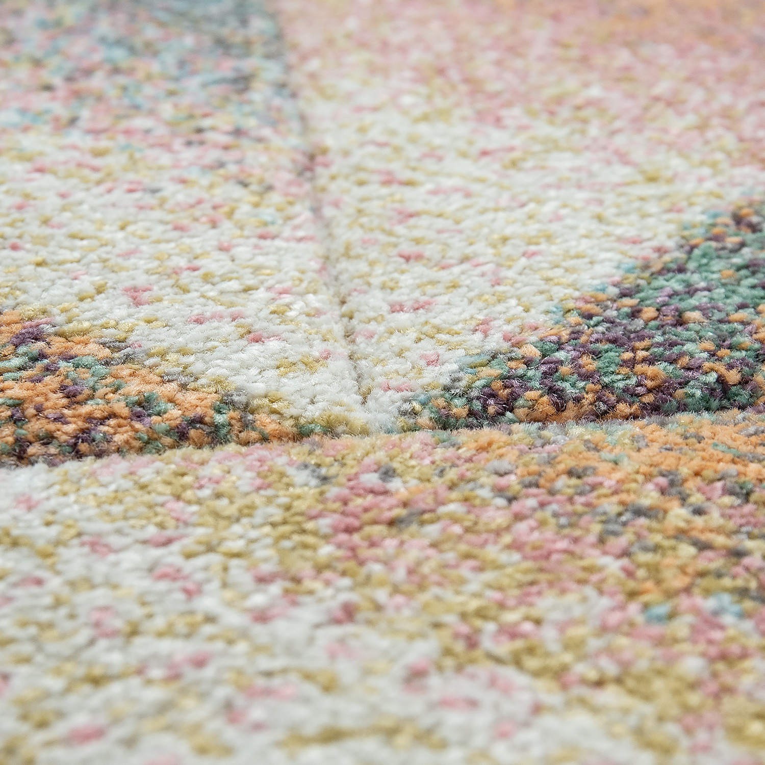 Teppich Wohnzimmer Pastell Kurzflor Rauten Muster Mehrfarbig 
