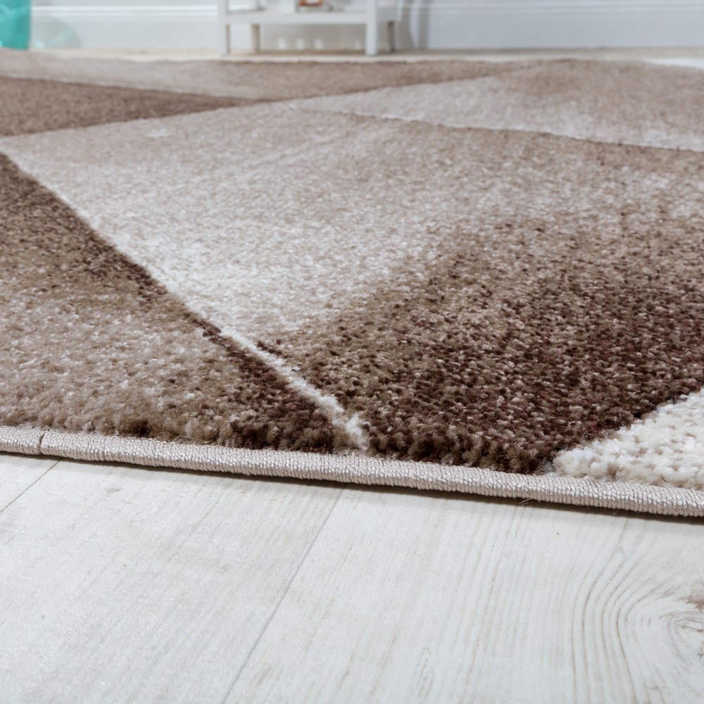 Teppich Wohnzimmer Muster Kurzflor Meliert Beige 