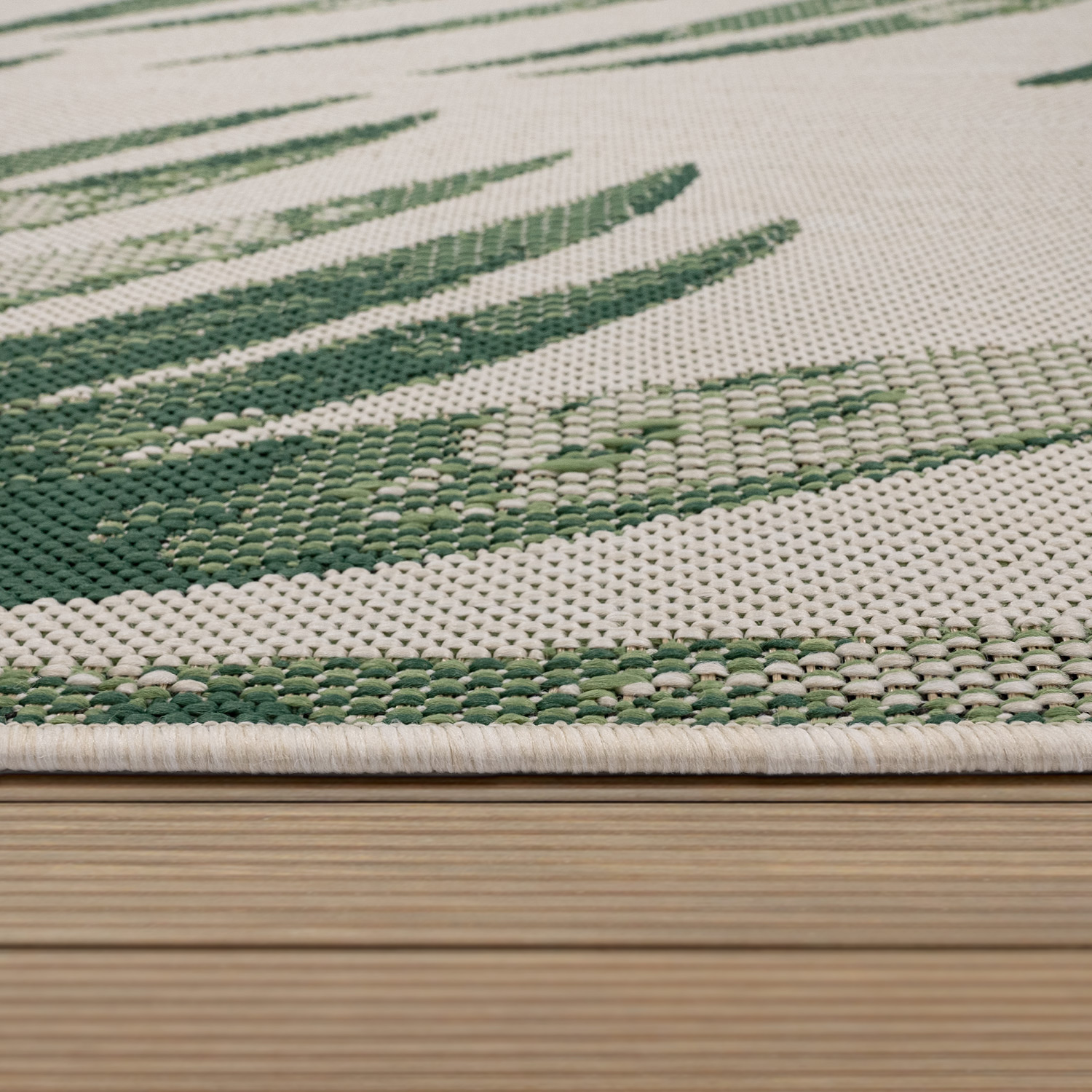 Teppich Terrasse Ethno Floral Palmenmuster Grün Mit Motiv