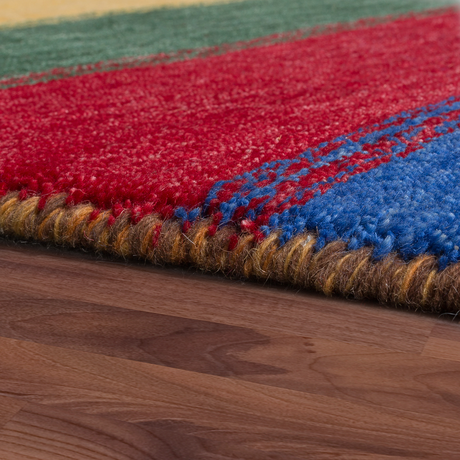 Teppich Handgewebt Gabbeh Wolle Meliert Balken Mehrfarbig 