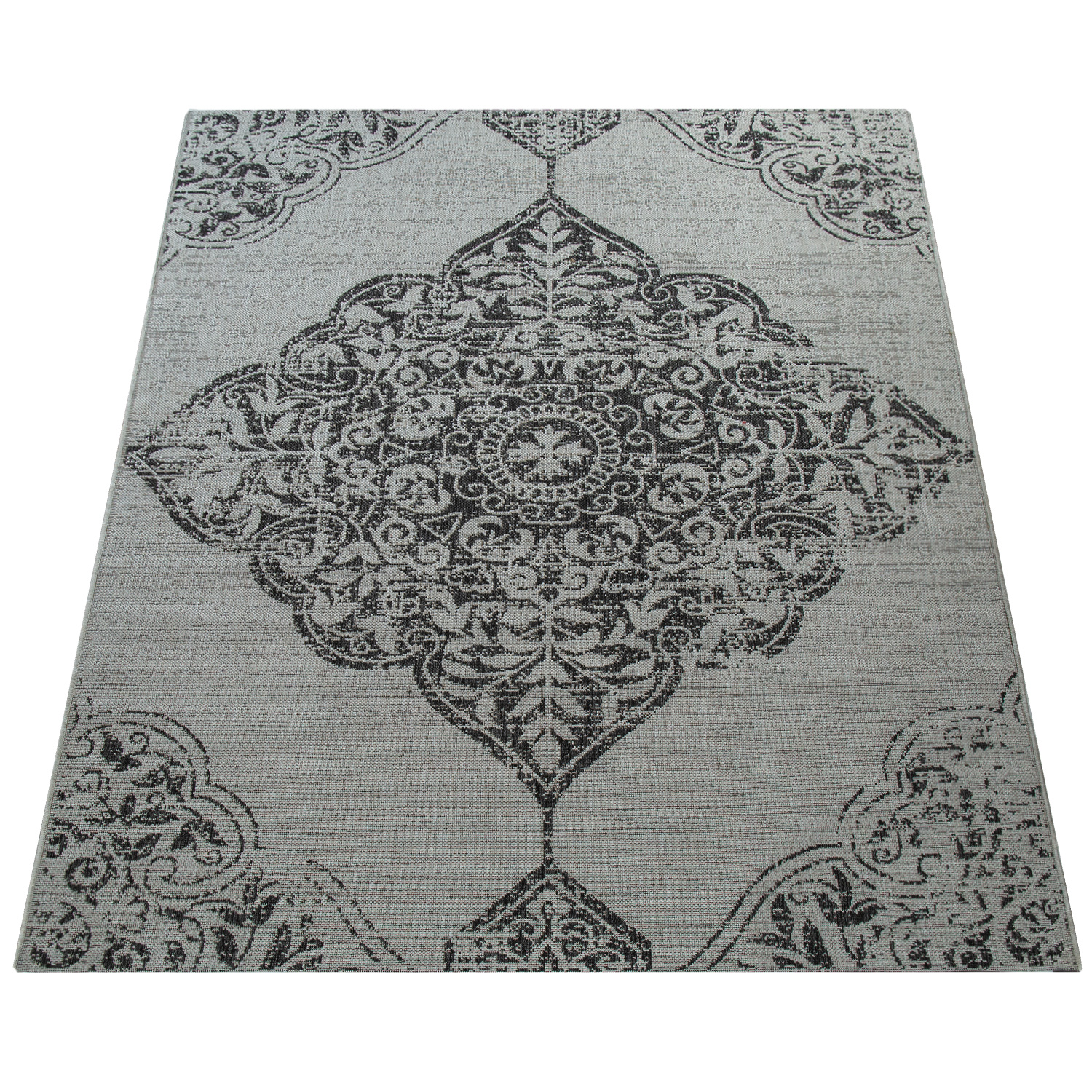 Outdoor Teppich Vintage Design Paisley Muster Grau Orientalisch