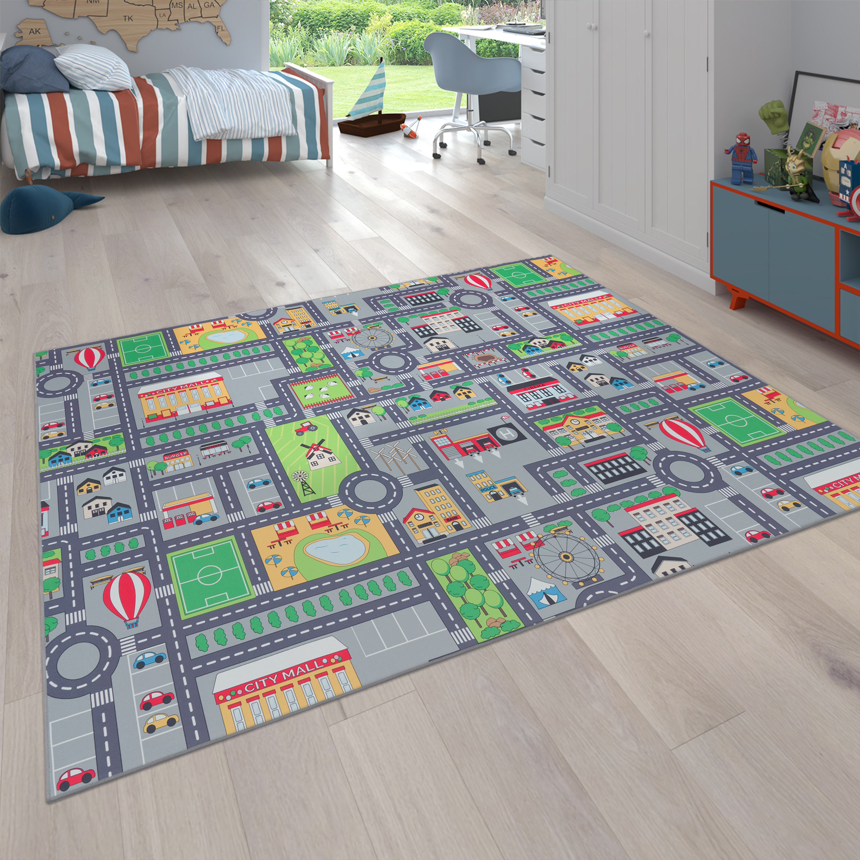Teppich Kinderzimmer Straßenteppich Mit Auto Motiv Grau 