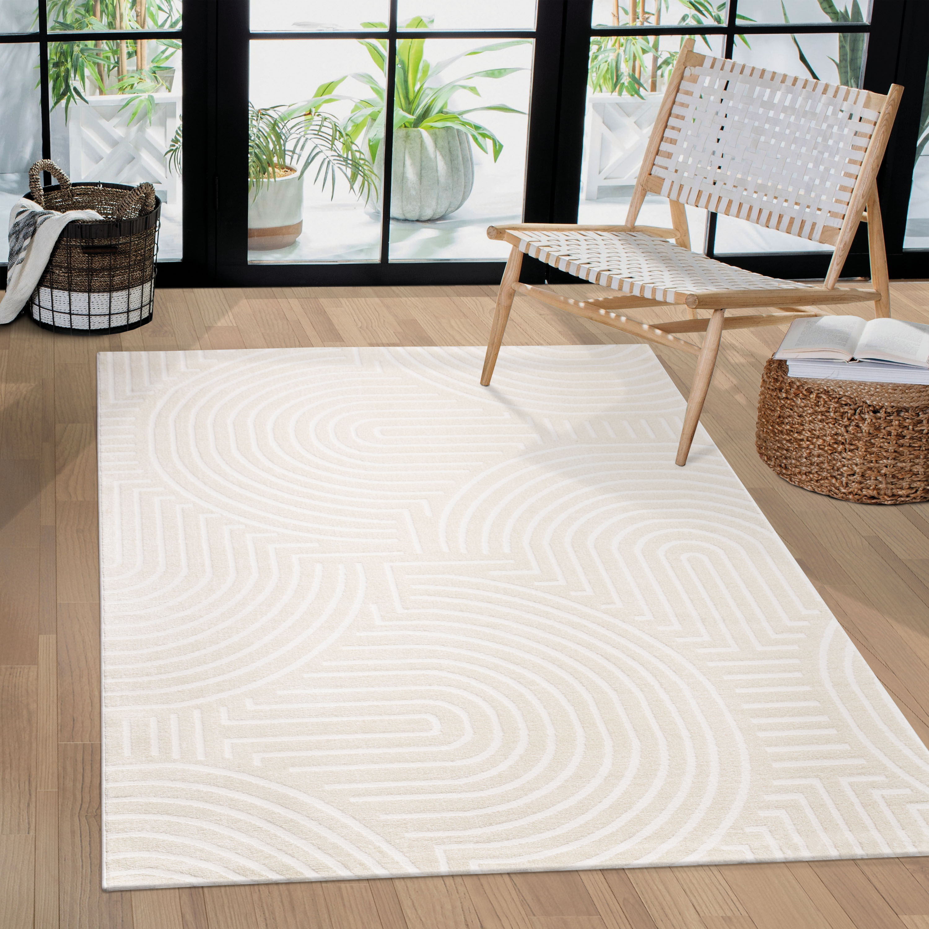Teppich Schlafzimmer Bogen Muster Geometrisch Uni Beige Modern