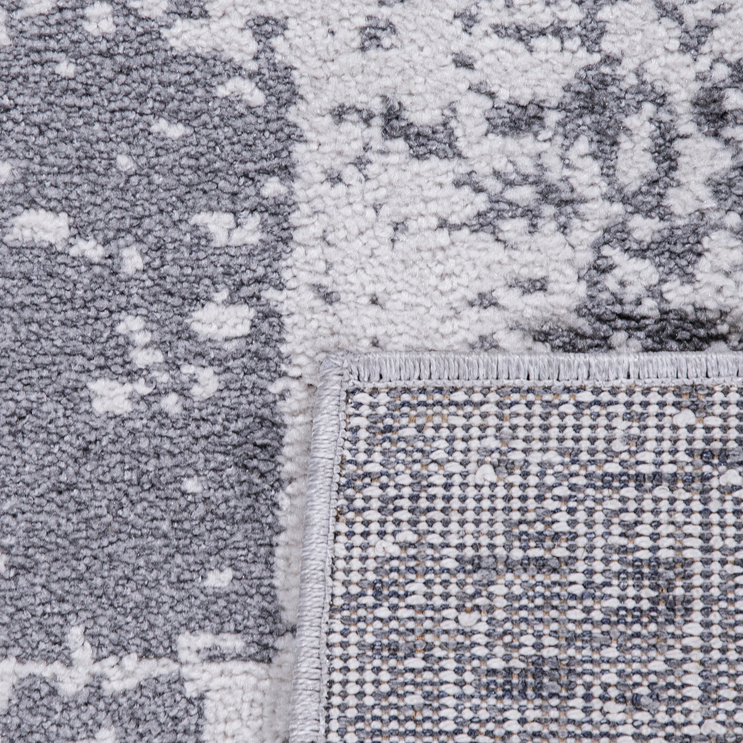 Esszimmer Teppich Kurzflor Geometrisch Abstrakt Grau Vintage