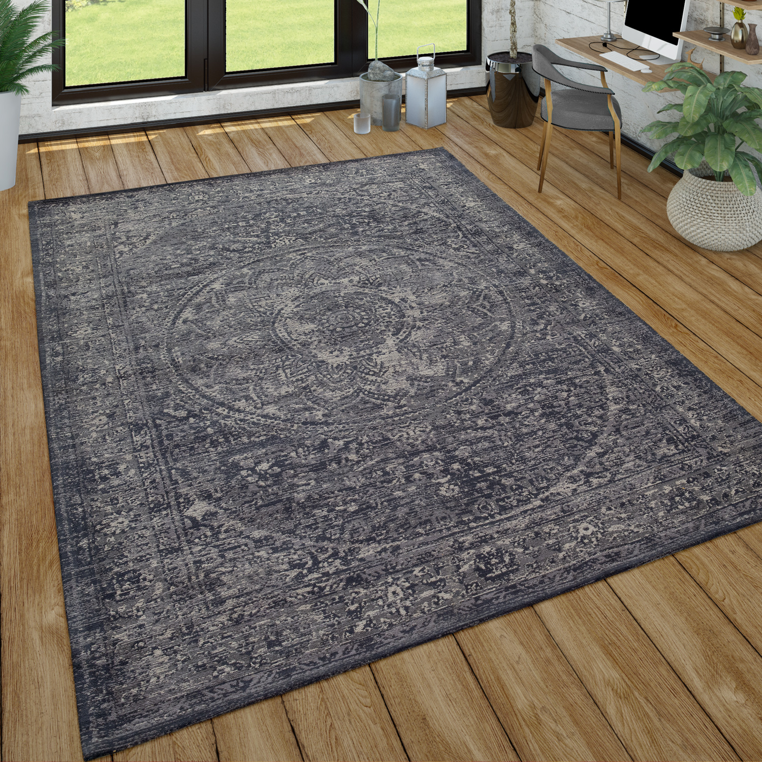 Teppich Wohnzimmer Used-Look Orient Design Grau 