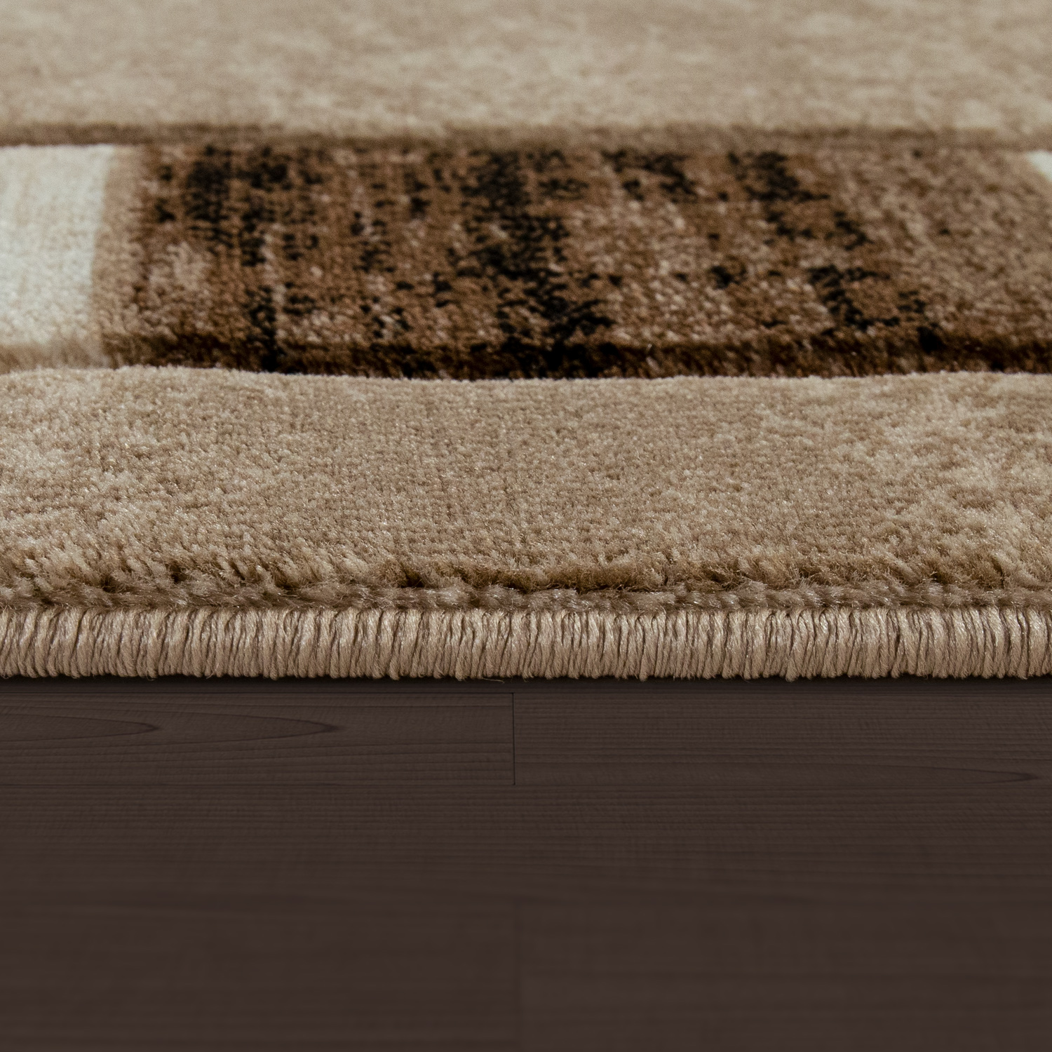 Teppich 3-D Design Karo Muster Meliert Kurzflor Braun Modern