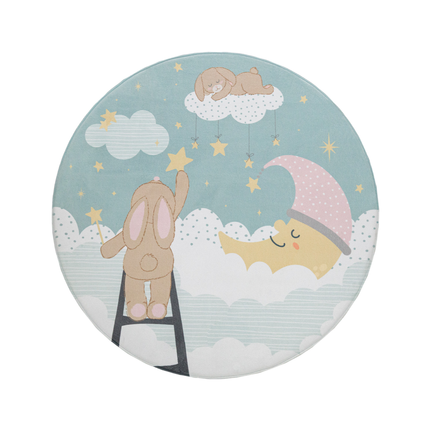Spielteppich Kinderzimmer Wolken Sterne Mond Türkis Mit Motiv