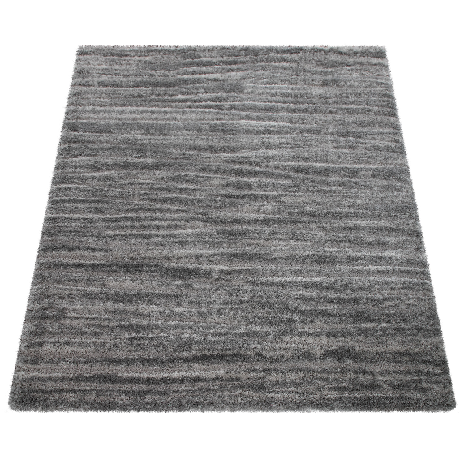 Wohnzimmer-Teppich Shaggy Hochflor Meliert Grau 