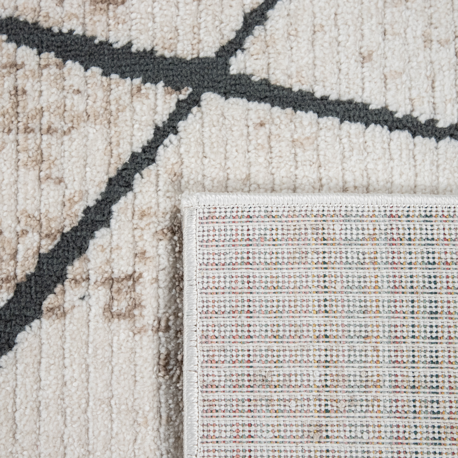 Teppich Esszimmer Vintage Marmor Rauten Muster Beige Gemustert