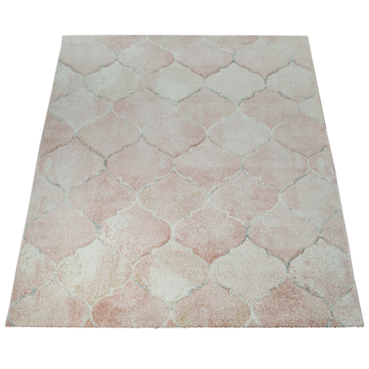 Kurzflor Teppich Wohnzimmer Pastell Orient Muster Pink 