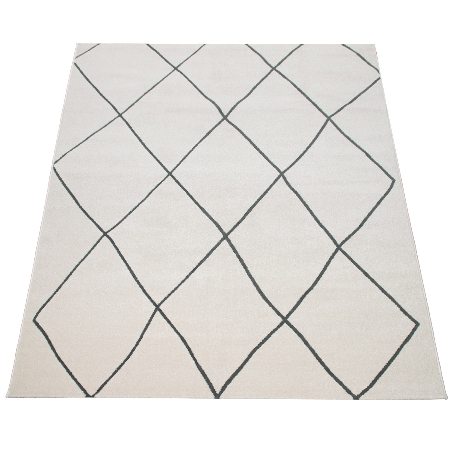 Teppich Wohnzimmer Modernes Rauten Muster Weiß 