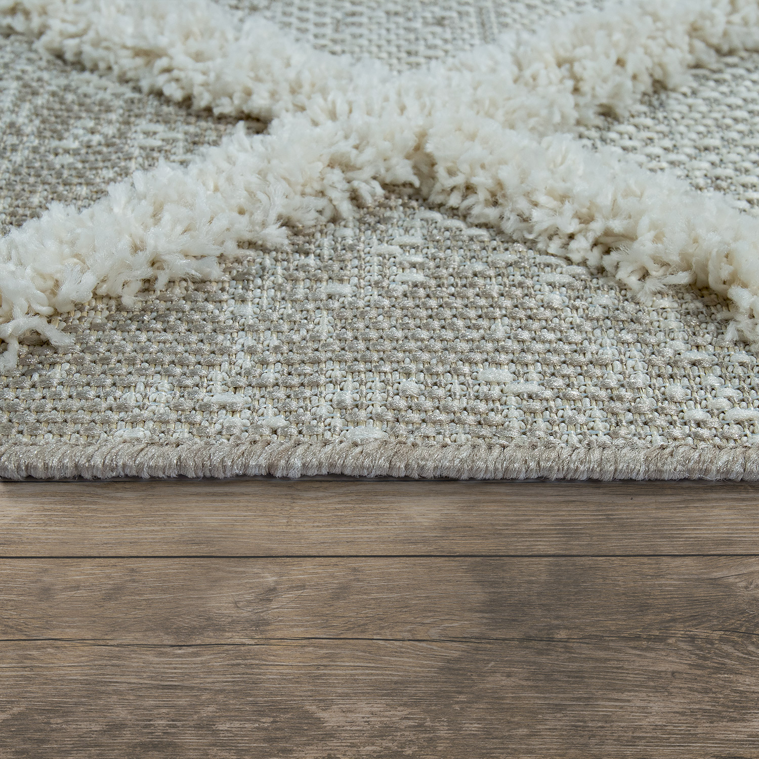In- & Outdoor-Teppich mit Hochflor Rauten-Muster Beige 