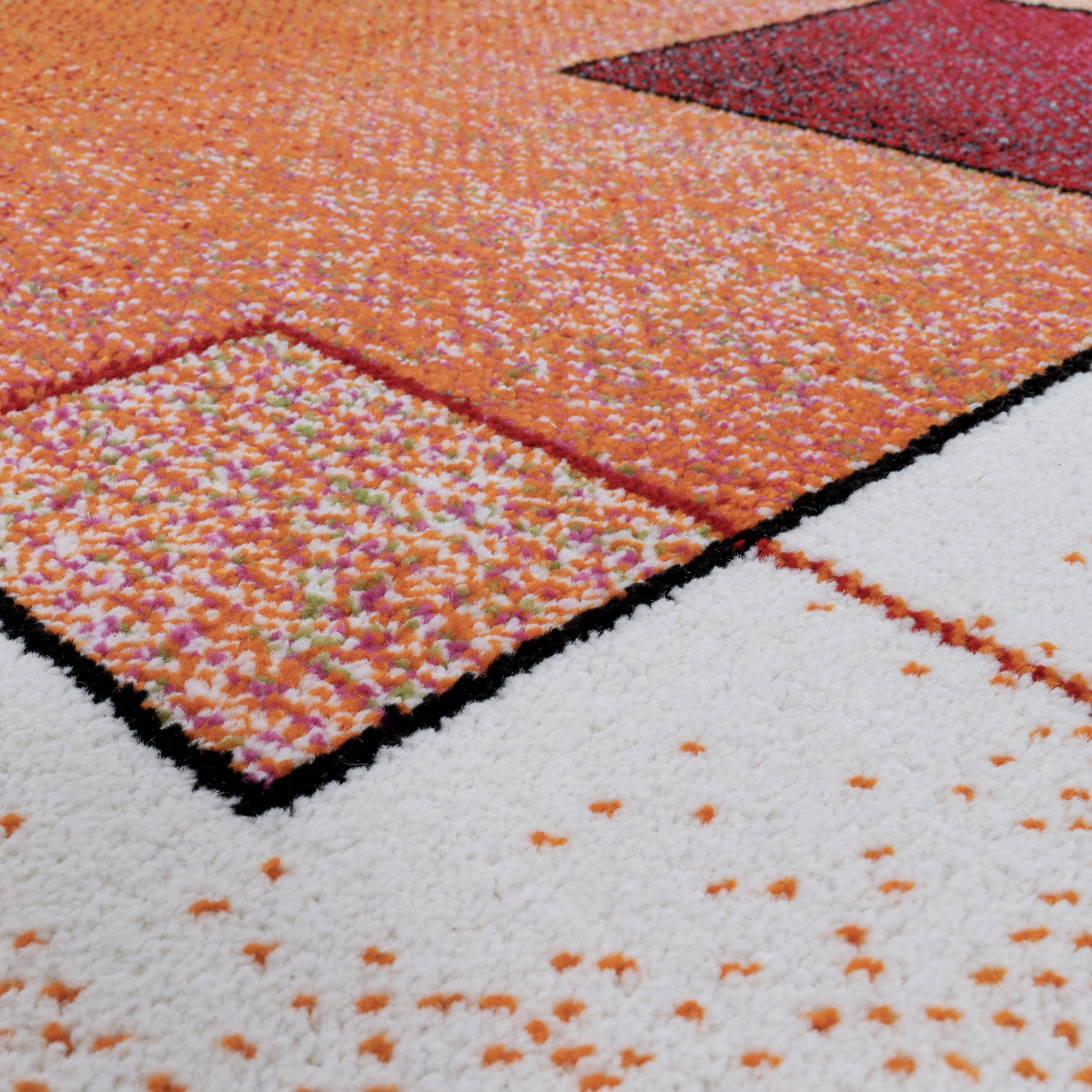 Teppich Wohnzimmer Karo Muster Meliert Mehrfarbig 