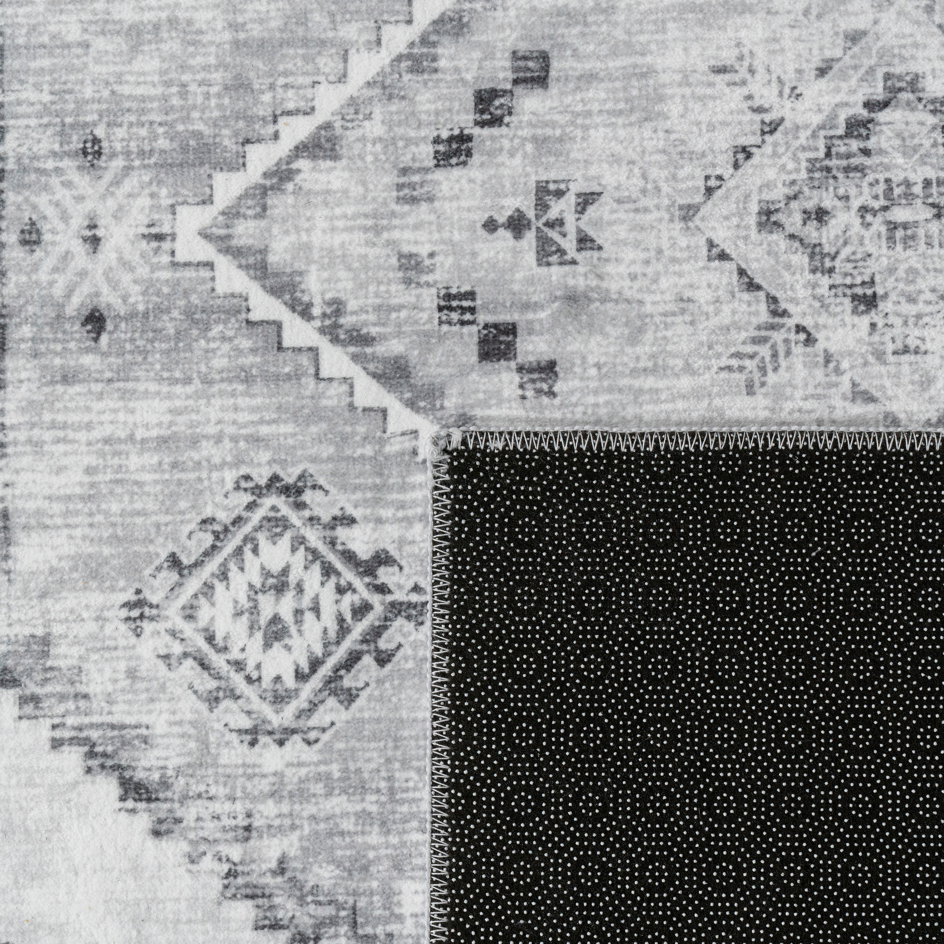 Bordüren Teppich Kurzflor Grau Orientalisch