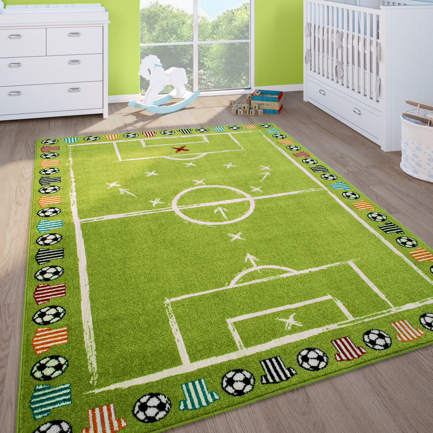 Kinderzimmer Spielteppich Spielfeld Fußball Grün 