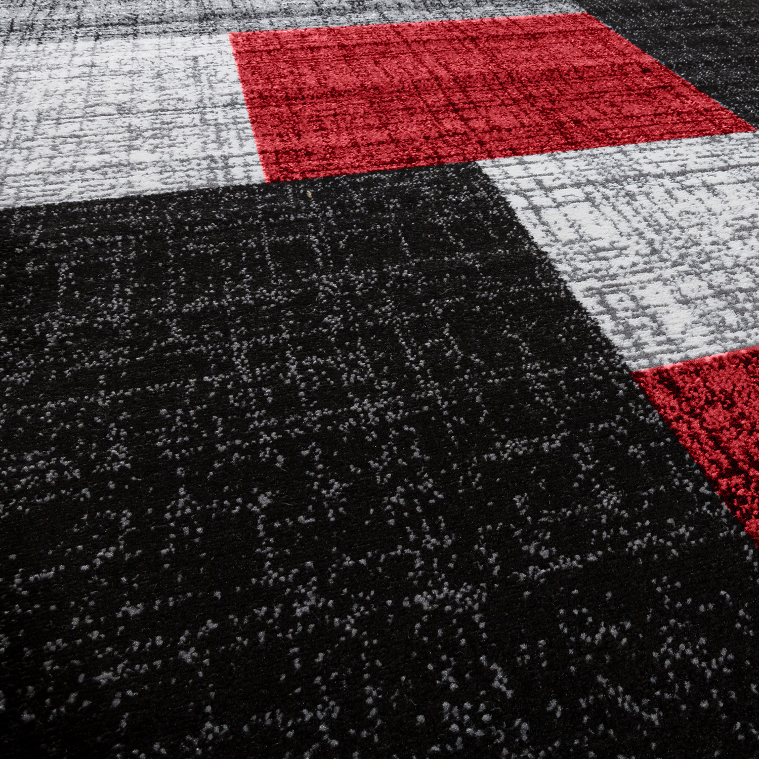 Designer Teppich Kurzflor Karo Muster Meliert Rot 