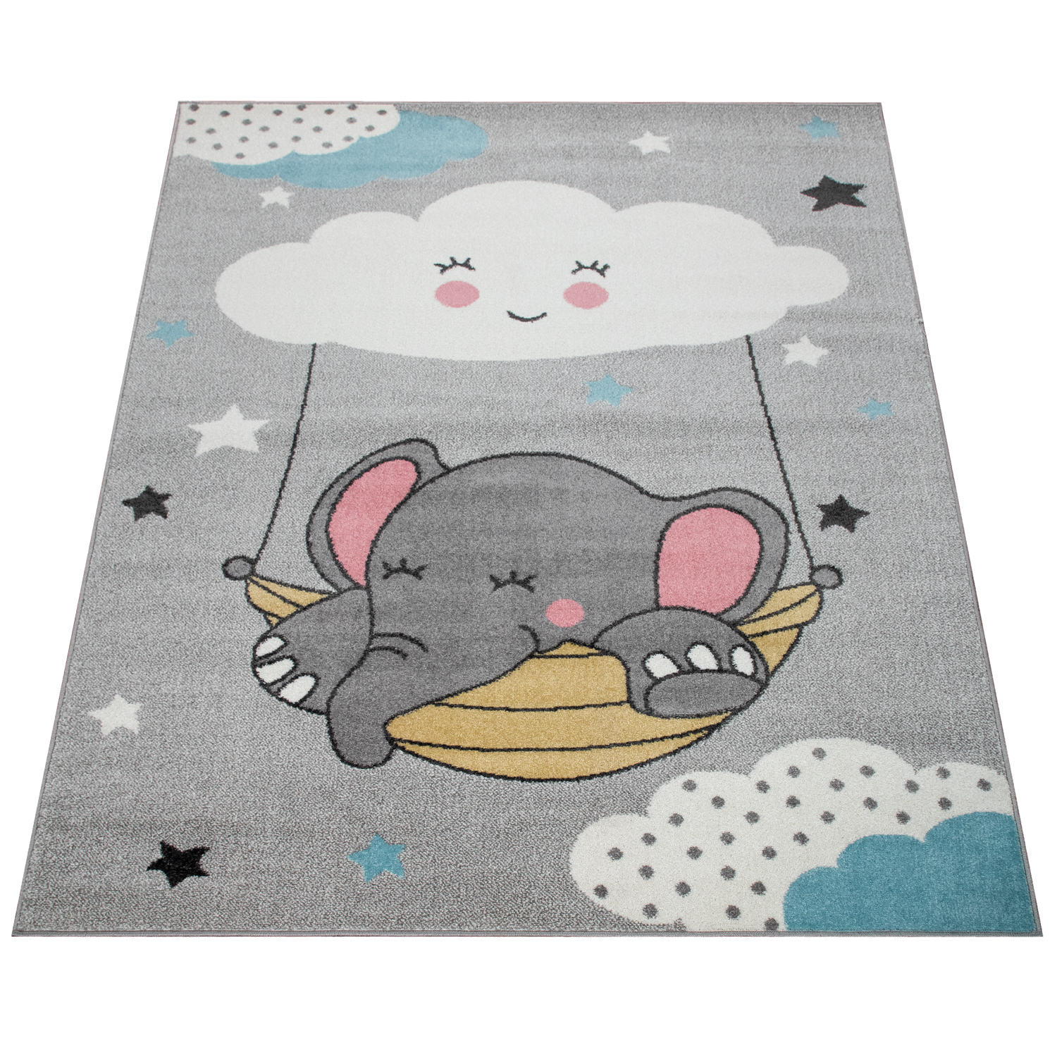 Kinder-Teppich Kinderzimmer Elefant Wolke Grau 