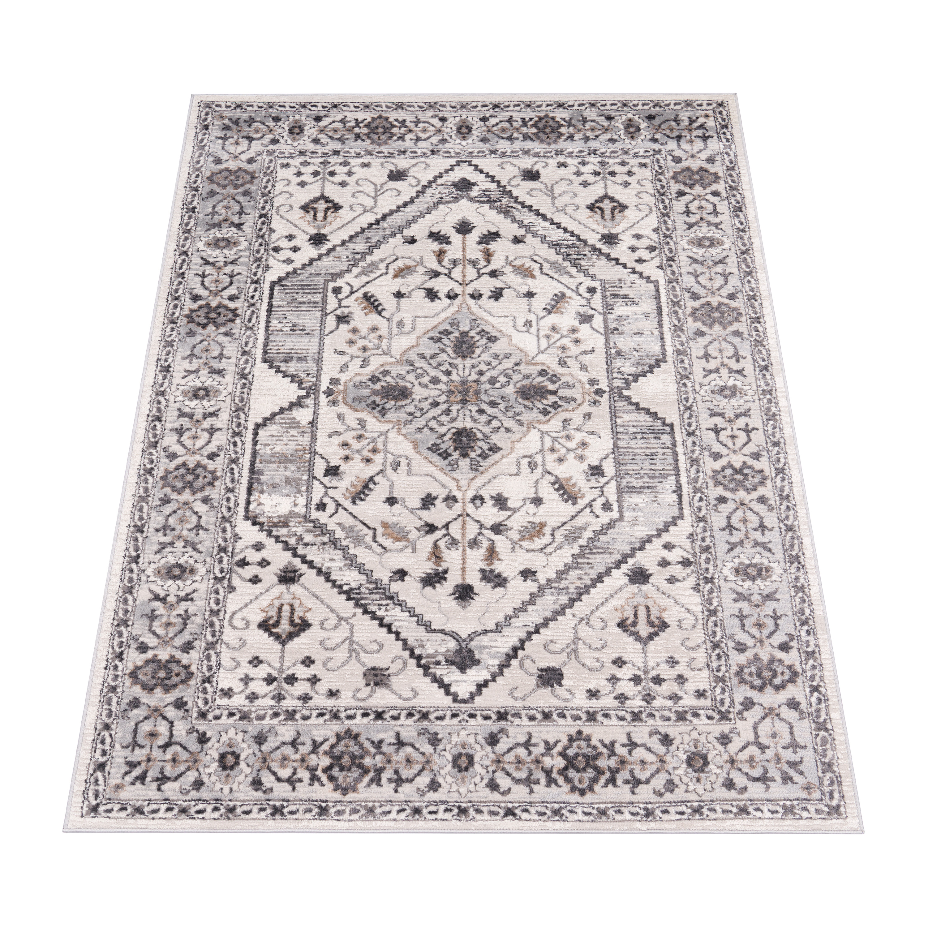 Teppich Esszimmer Ornamente Mit Bordüre Grau Orientalisch