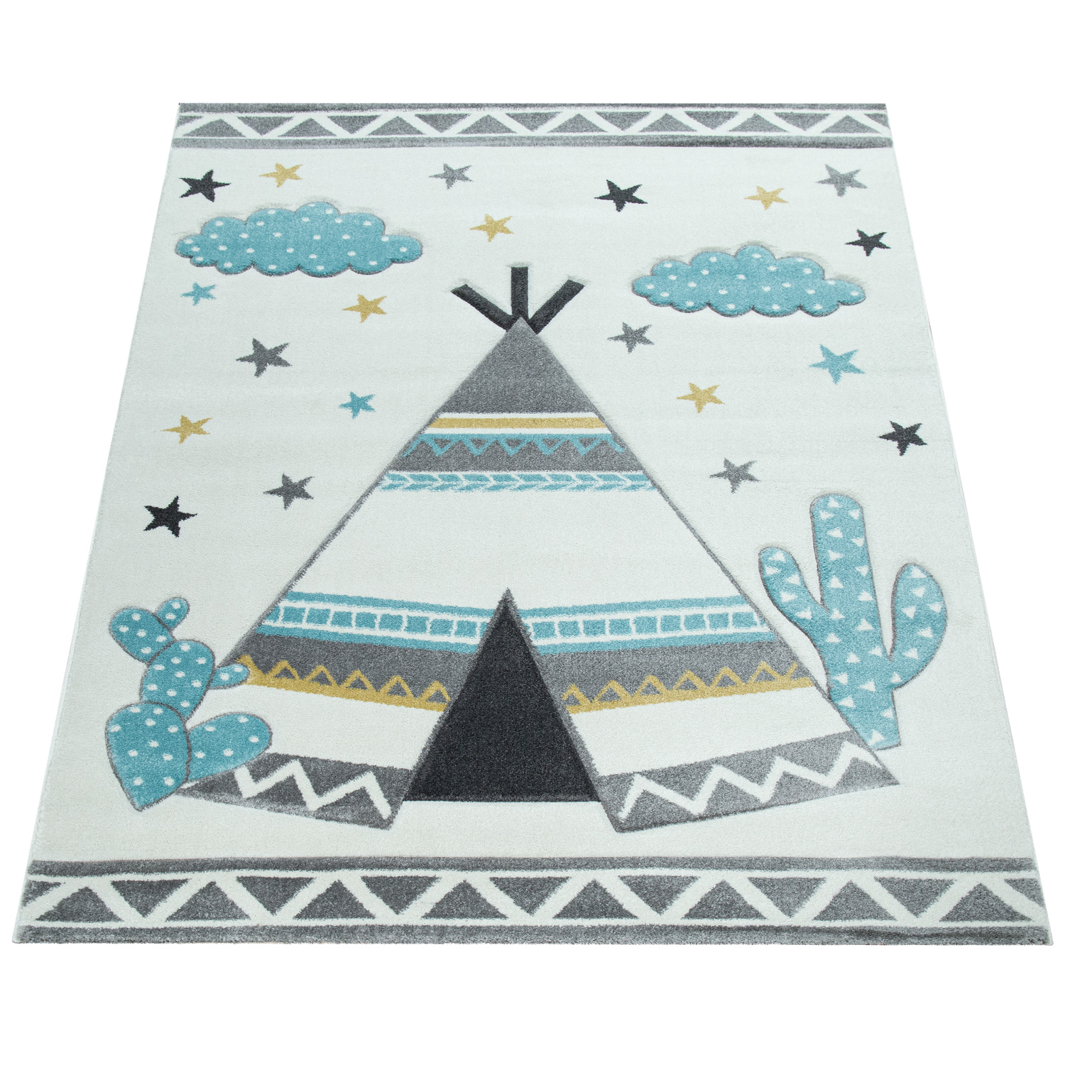 Kinder-Teppich Pastell Farben Indianer-Zelt 3-D Beige 