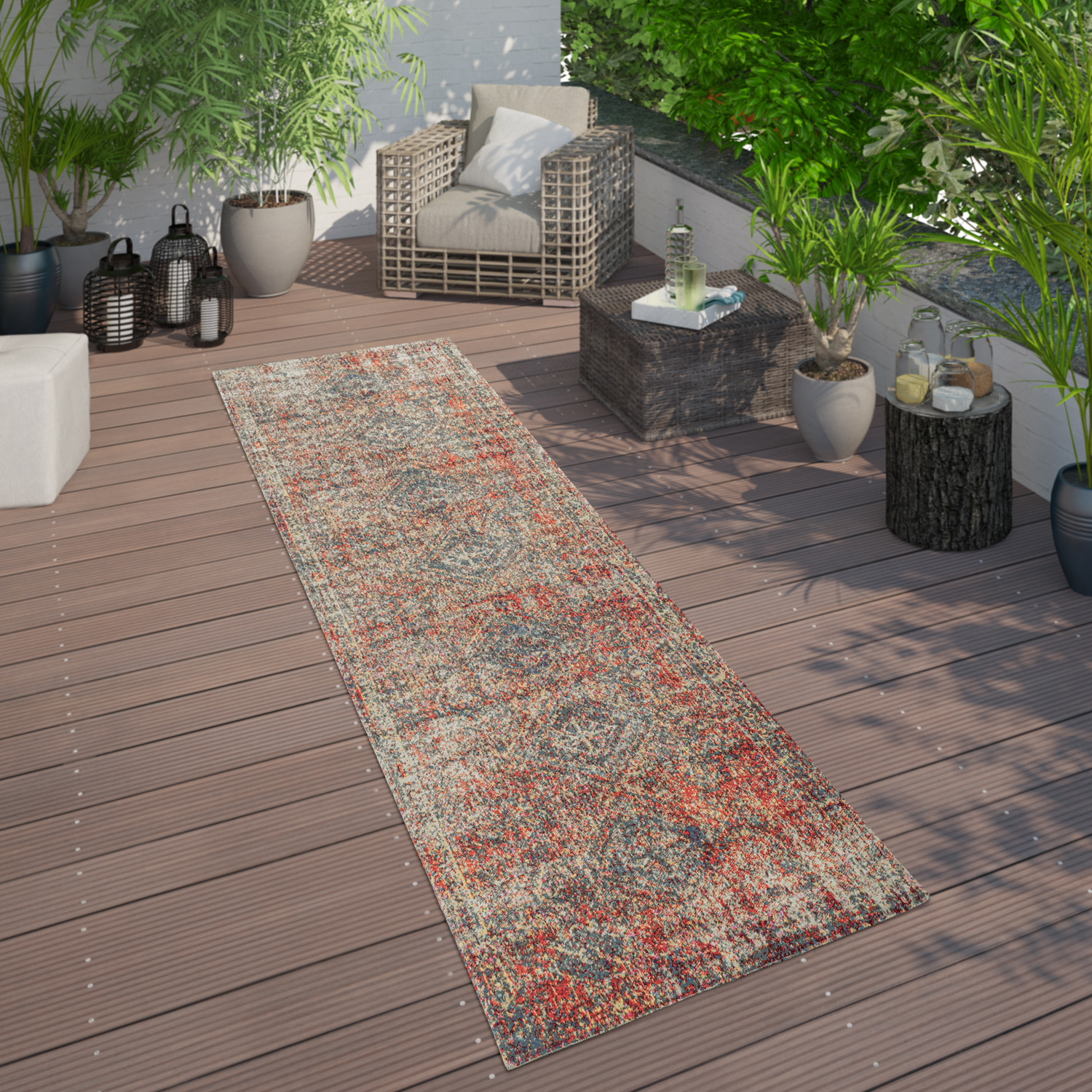 Teppich Outdoor Balkon Orientalisches Design Rot 