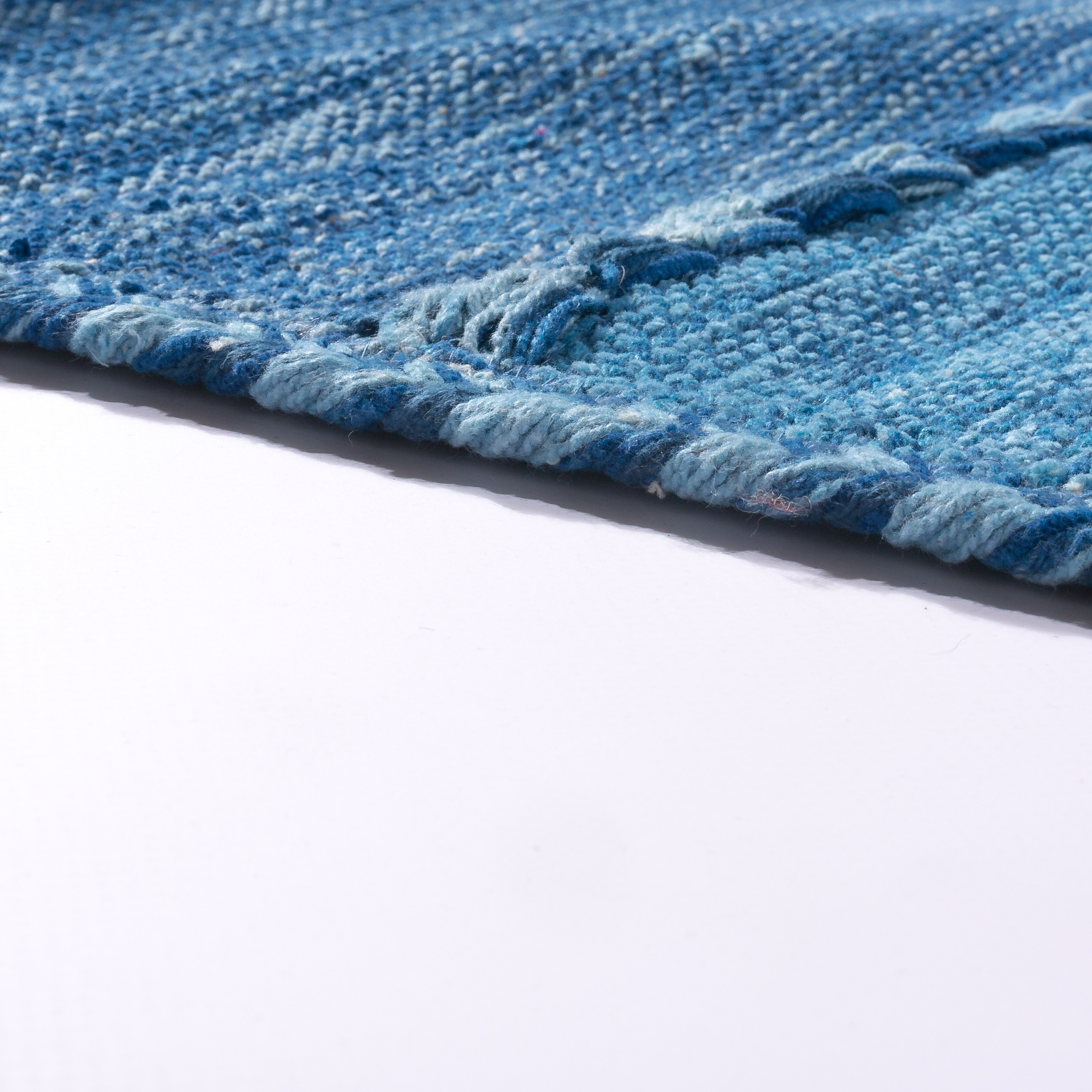 Webteppich Kelim Handgewebt Baumwolle Muster Blau 