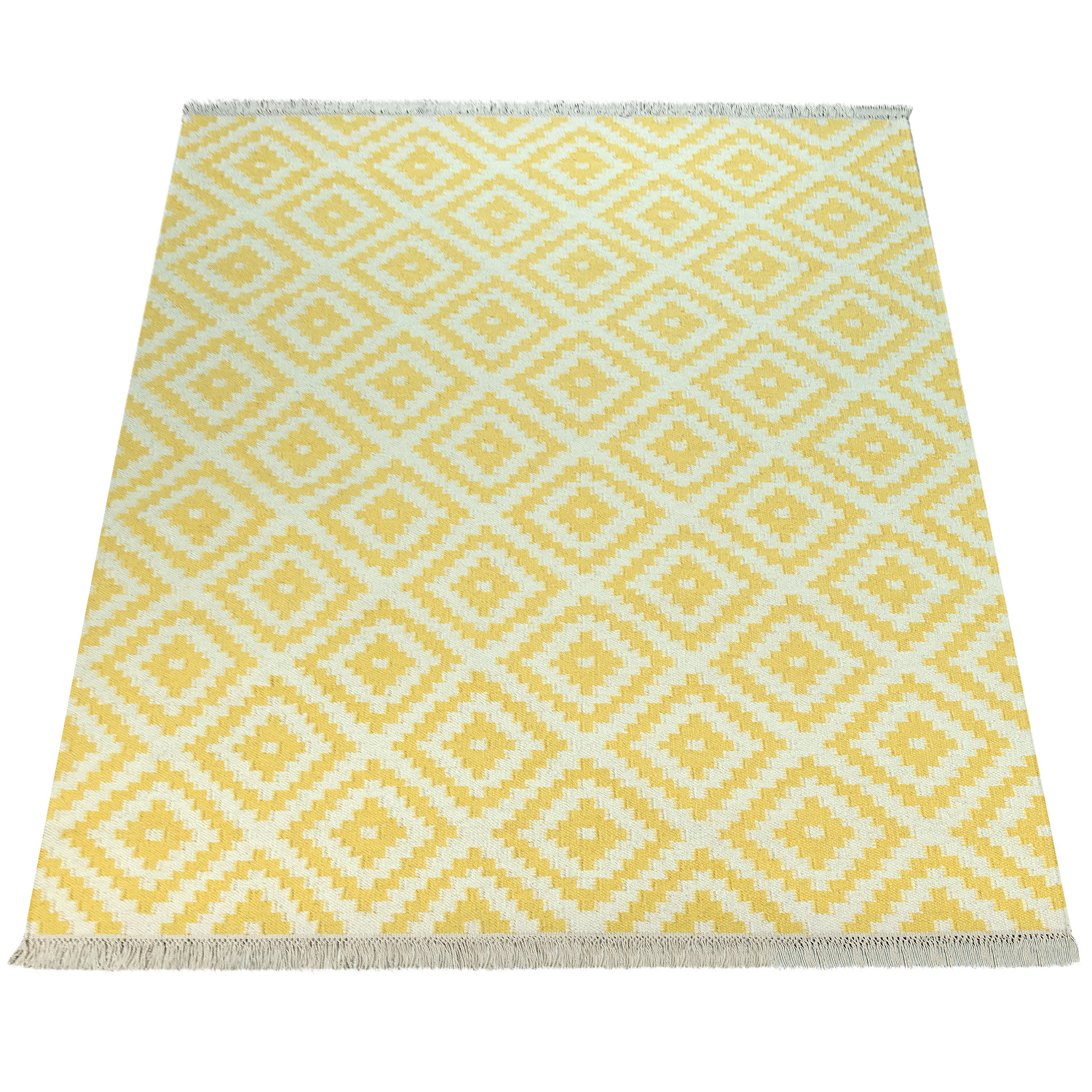 Teppich Orient Muster Handgewebt Skandi Fransen Gelb 