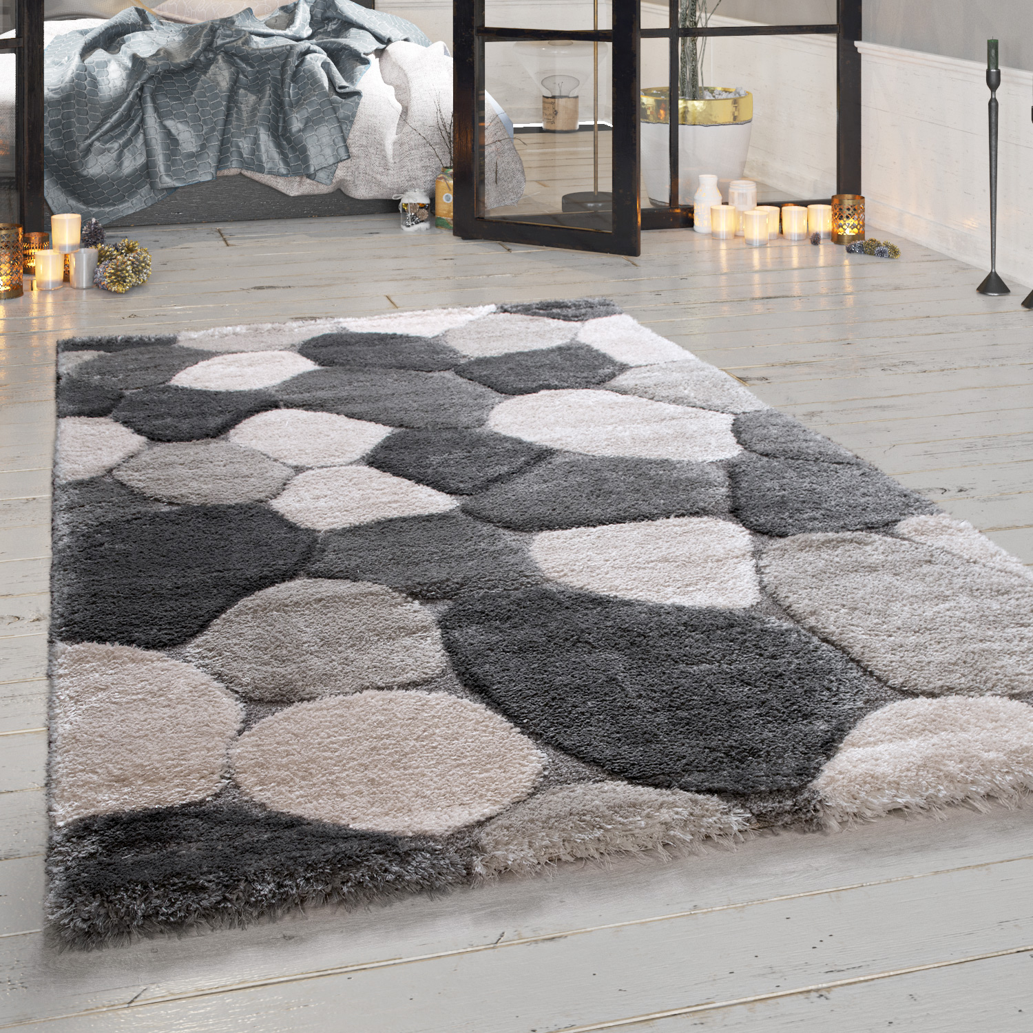 Teppich Wohnzimmer Karo Muster Used Design Viereck Grau 