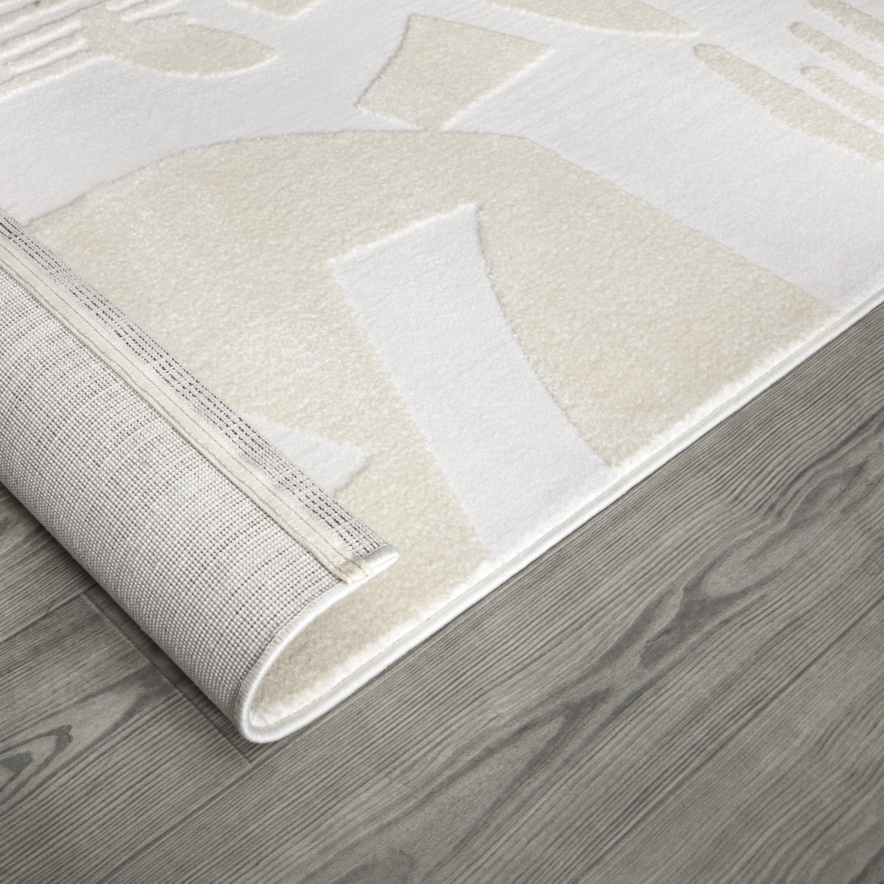 Teppich Schlafzimmer Abstraktes Muster Unifarben Beige Modern
