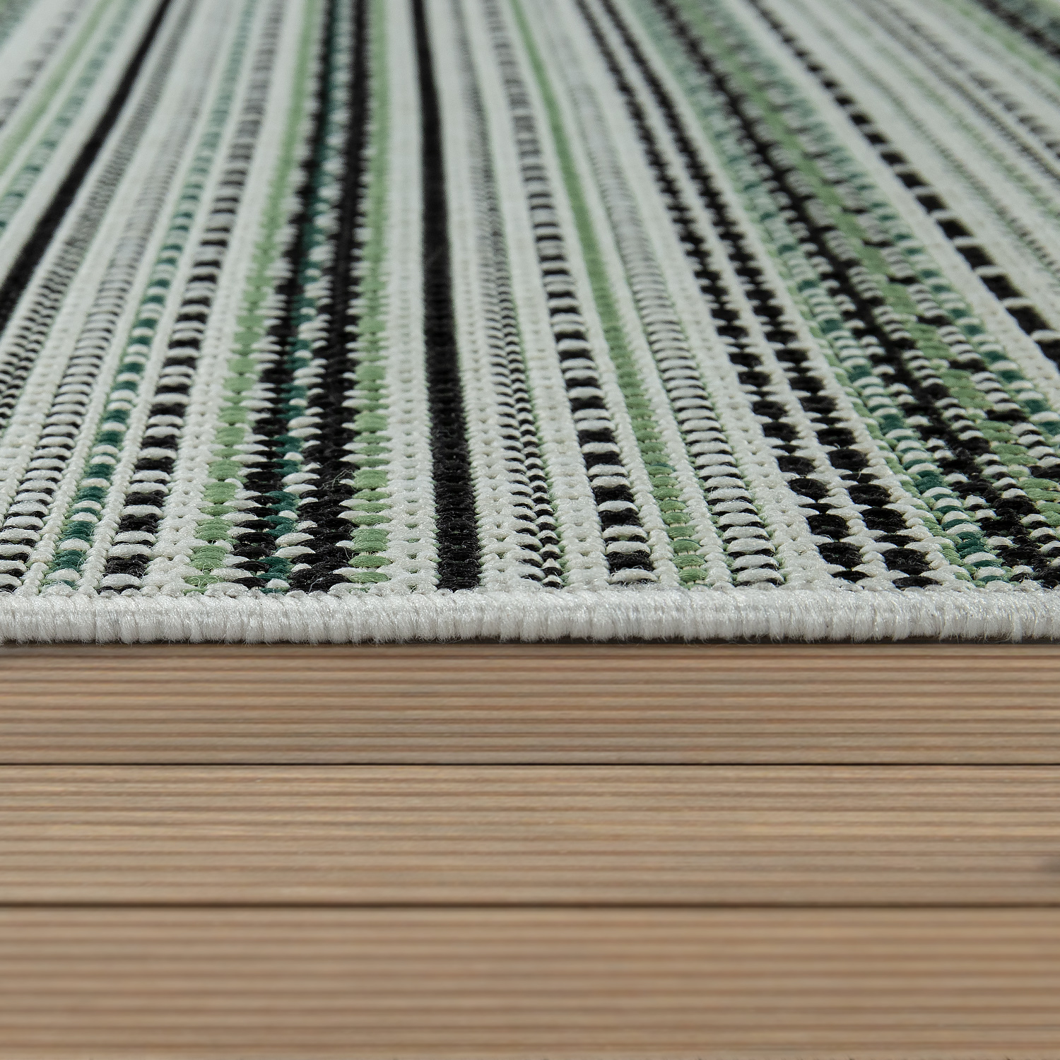 In- & Outdoor Teppich Flachgewebe Streifen Design Grün 