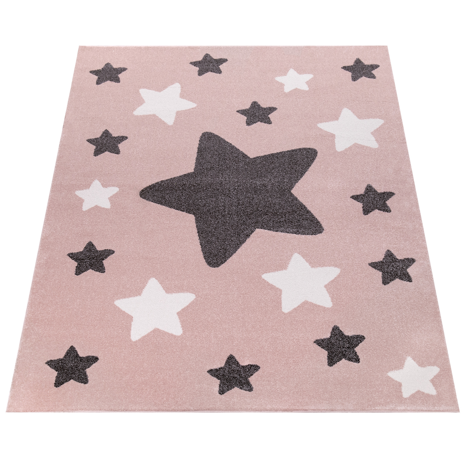 Kinderteppich Kinderzimmer Sterne Kurzflor Pink 