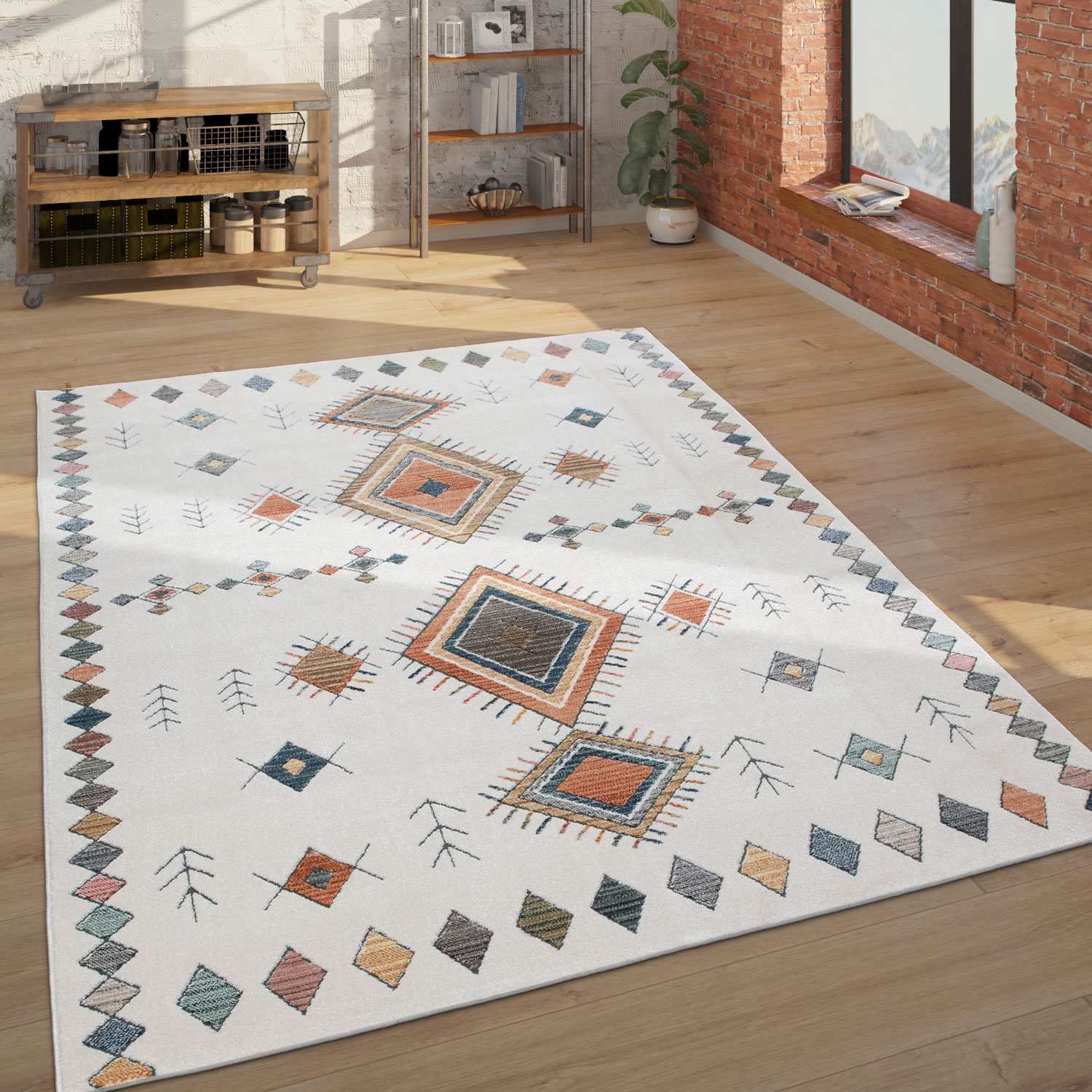 Teppich Ethno-Design 3-D-Look Wohnzimmer Beige 