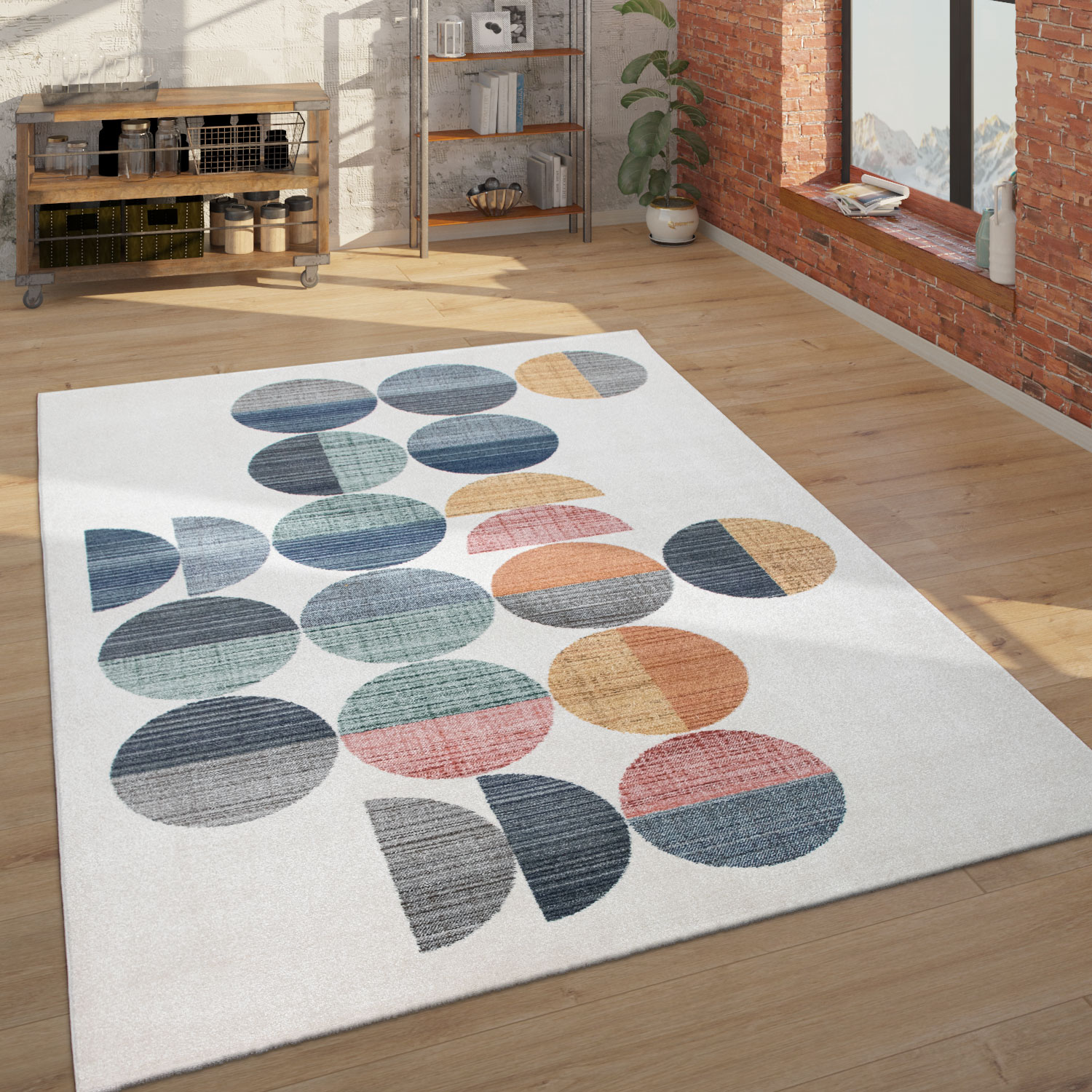 Teppich Wohnzimmer Abstraktes Kreis Design 3-D-Effekt Mehrfarbig 