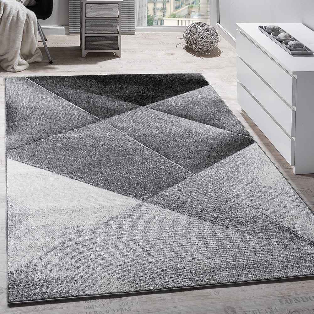 Teppich Wohnzimmer Muster Kurzflor Meliert Grau 