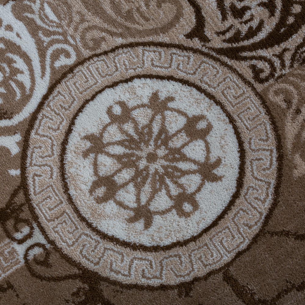 Teppich Meliert Florales Muster Mäander Kreis Braun 