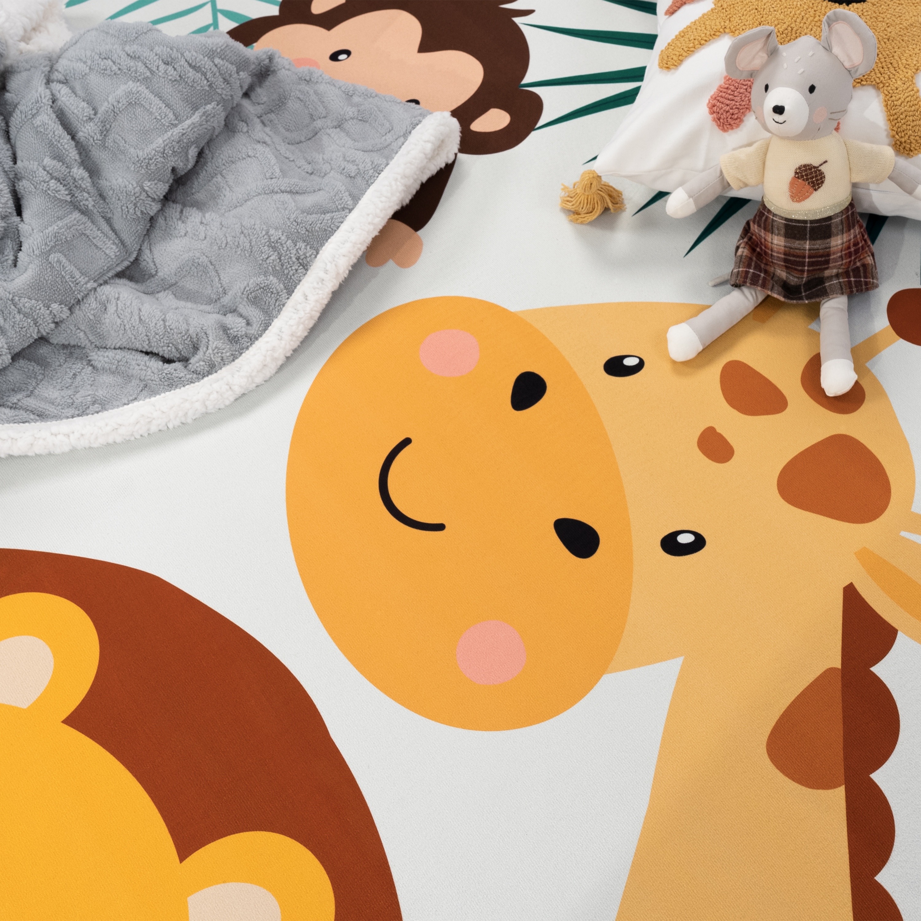 Teppich Kinderzimmer Tier Motiv Rutschfest Beige Kind